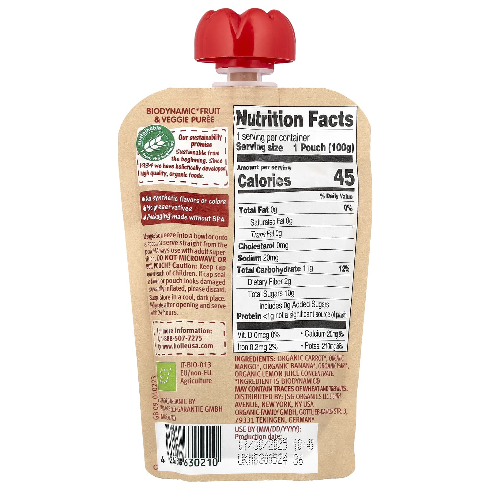 Holle Organic Baby Food Carrot Mango Banana & Pear Puree 6+ Months - Image 2