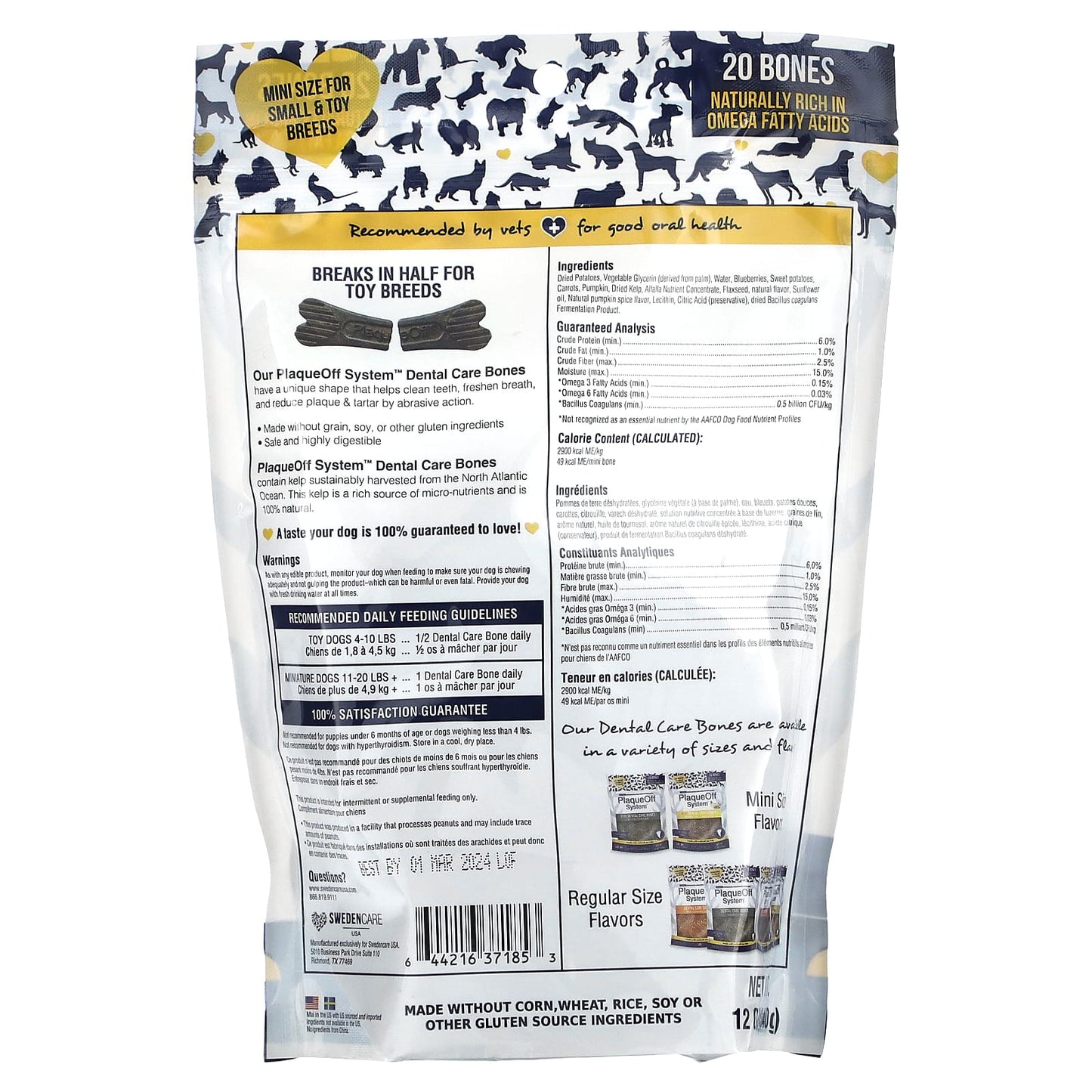 ProDen, PlaqueOff System, Mini Dental Care Bones, For Small & Toy Breed Dogs, Vegetable Fusion & Blueberry, 20 Bones, 12 oz (340 g) - Image 2