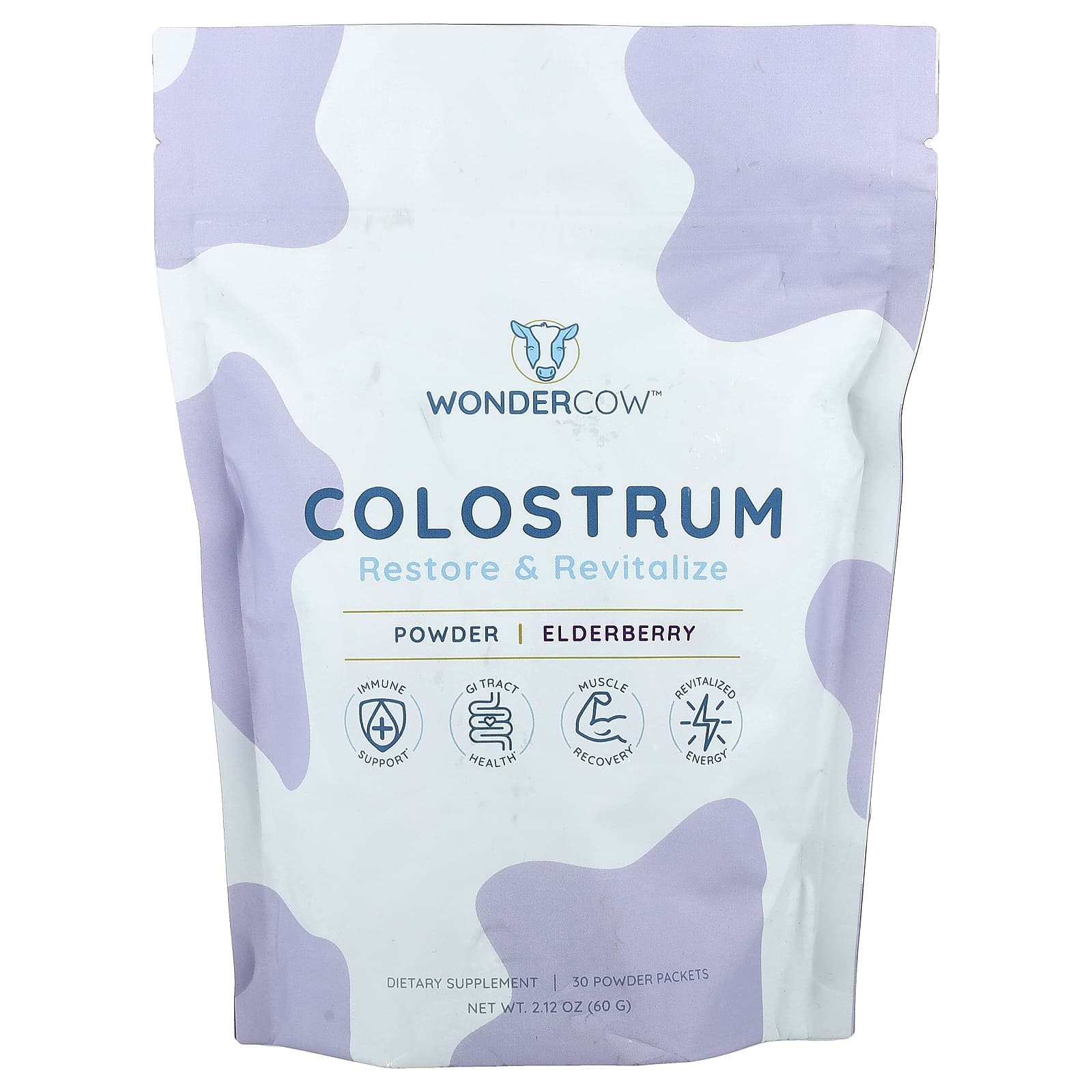 Wondercow, Colostrum Powder, Elderberry, 30 Packets, 0.08 oz (2.4 g) Each - Image 1