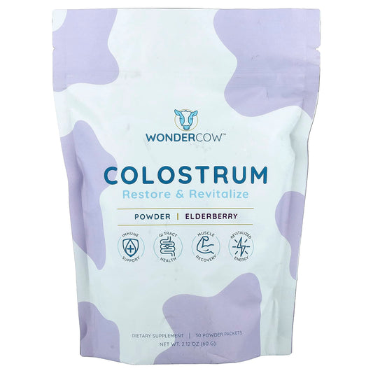 Wondercow, Colostrum Powder, Elderberry, 30 Packets, 0.08 oz (2.4 g) Each - Image 1