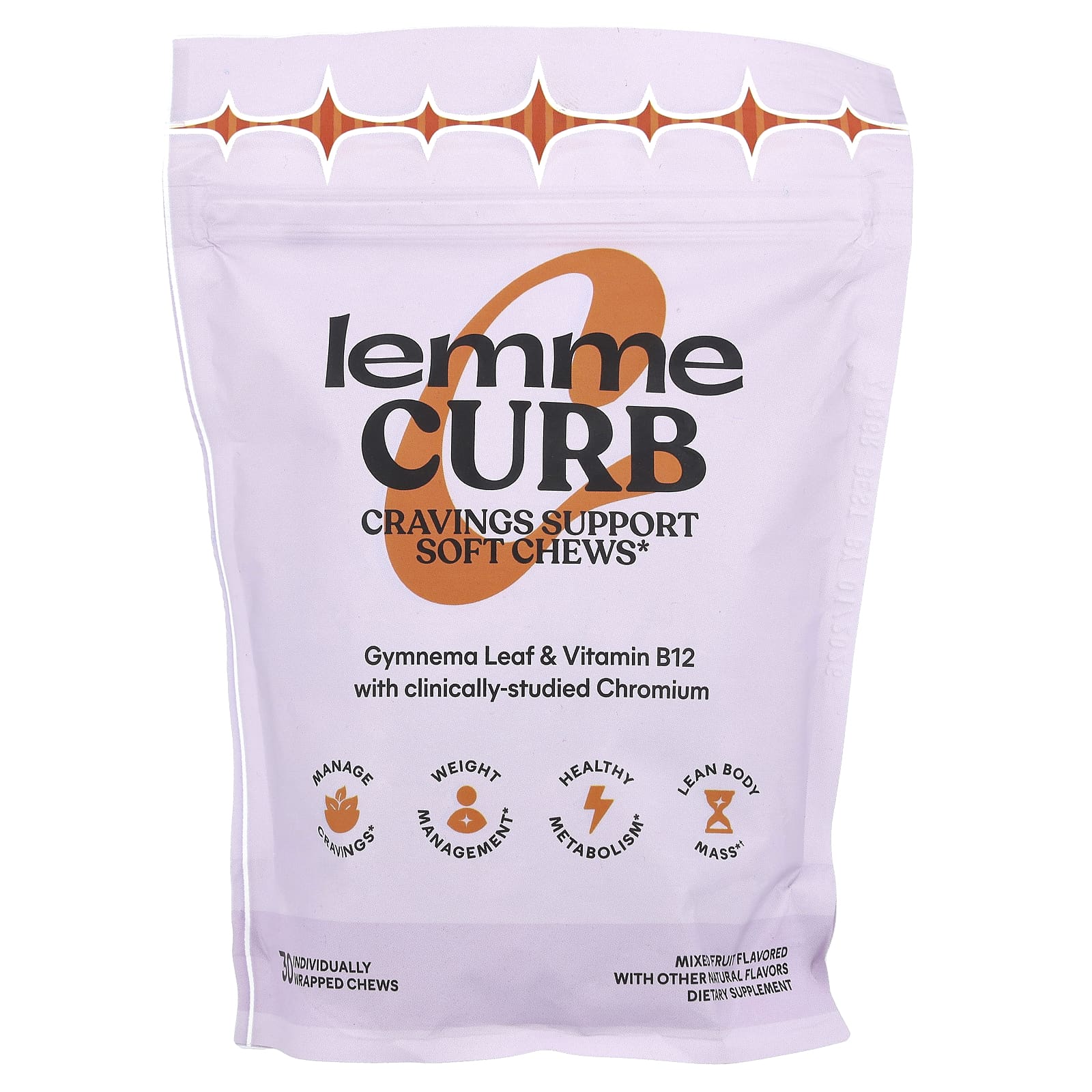 Lemme, Curb, Cravings & Lean Body Mass Support Soft Chews, Mixed Fruit, 30 Individually Wrapped Chews - Image 1