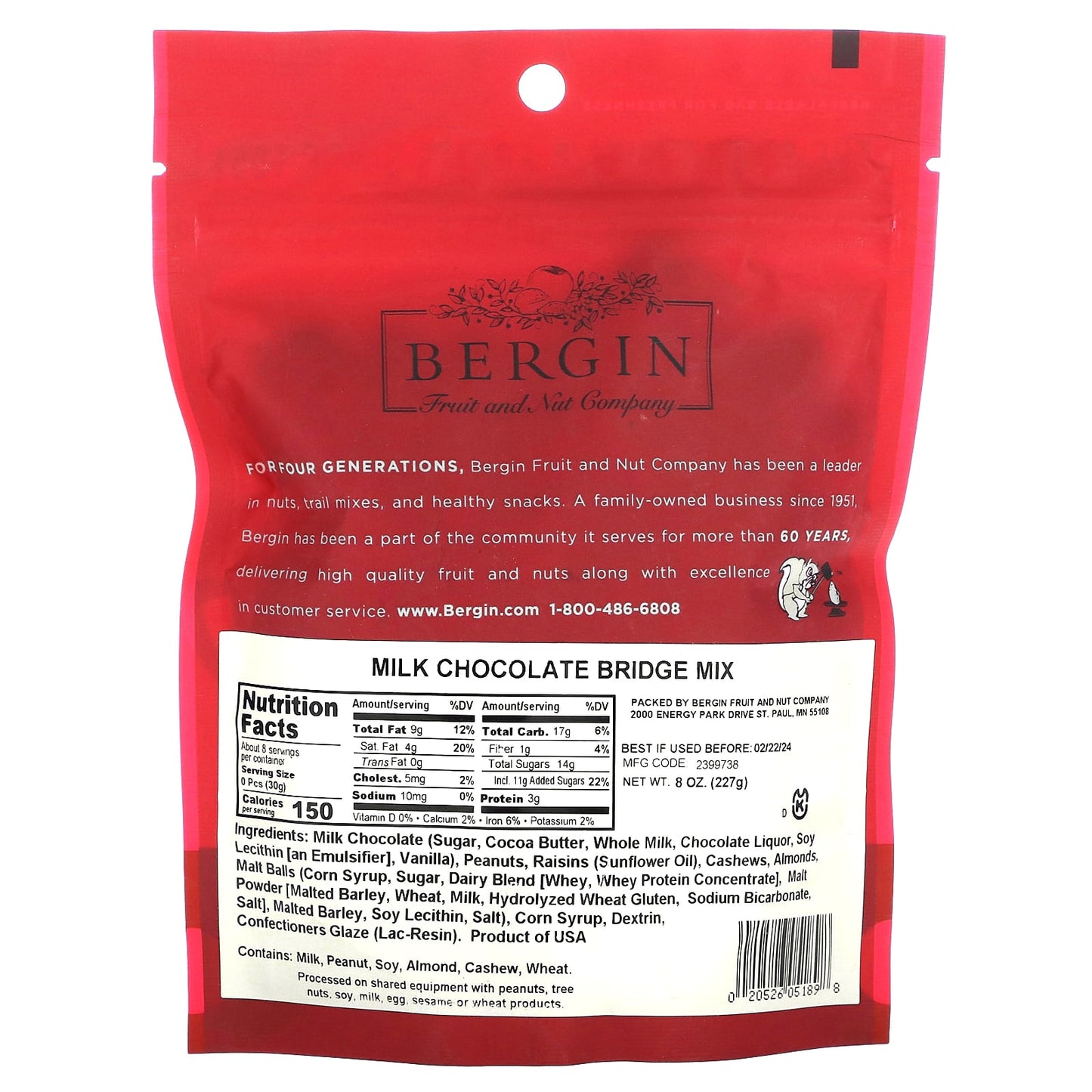 Bergin Bridge Mix Chocolate Trail Snack, 8 oz (227g) - Image 2