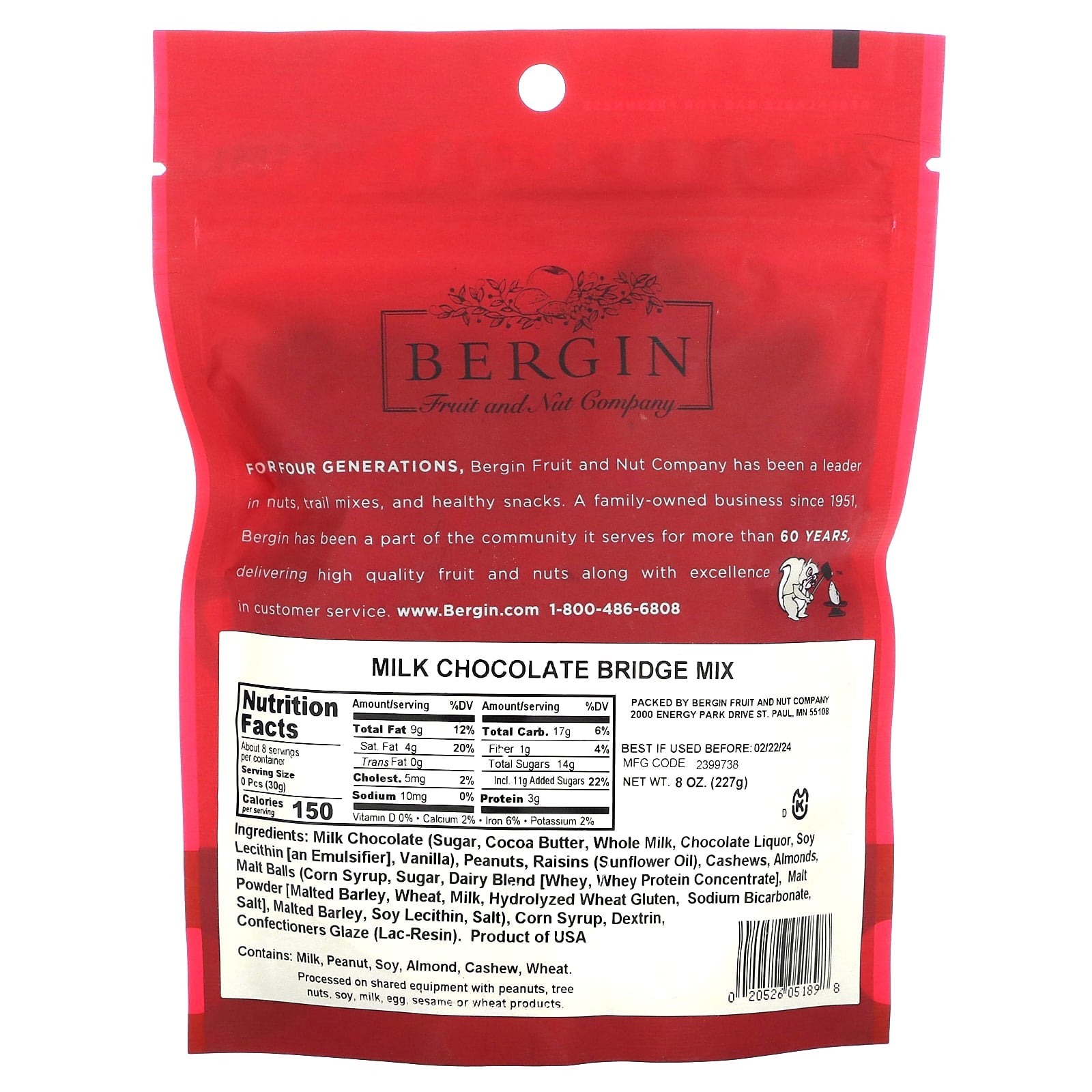 Bergin Bridge Mix Chocolate Trail Snack, 8 oz (227g) - Image 2