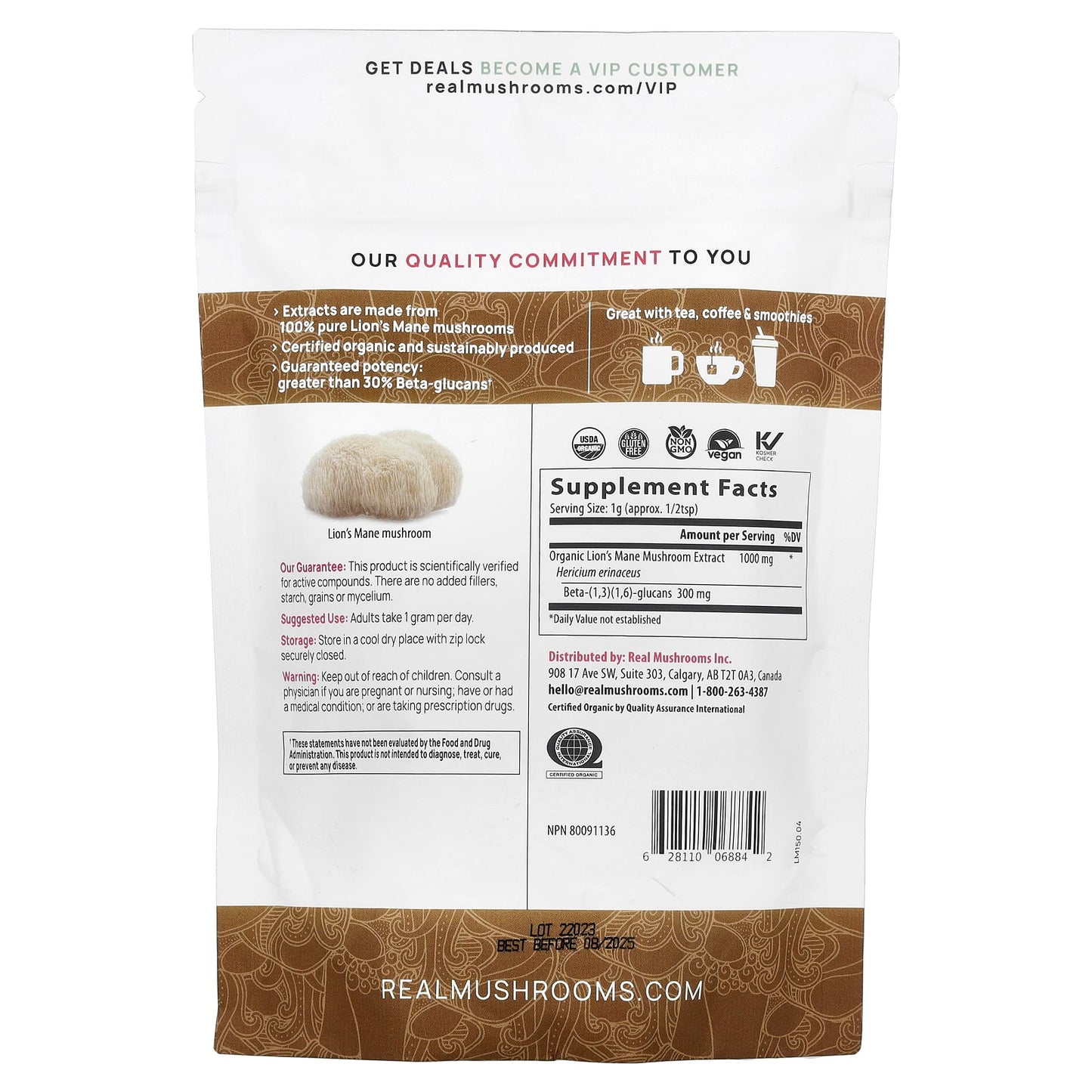 Real Mushrooms, Lion's Mane, Organic Mushroom Extract Powder, 5.29 oz (150 g) - Image 2