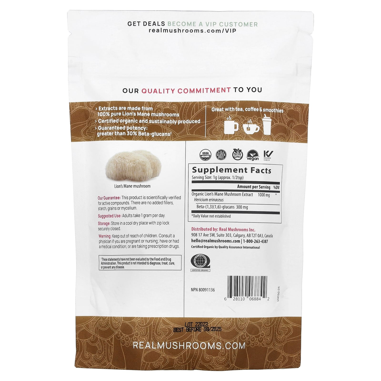 Real Mushrooms, Lion's Mane, Organic Mushroom Extract Powder, 5.29 oz (150 g) - Image 2