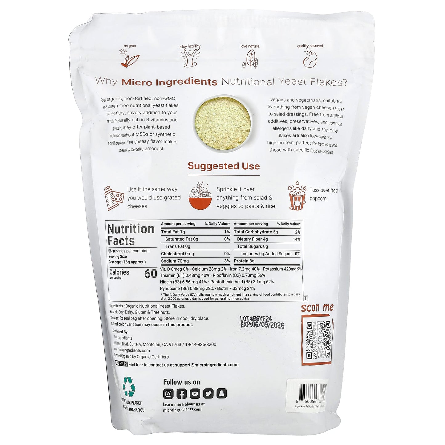 Micro Ingredients, Organic Nutritional Yeast Flakes , 2 lb (907 g) - Image 2