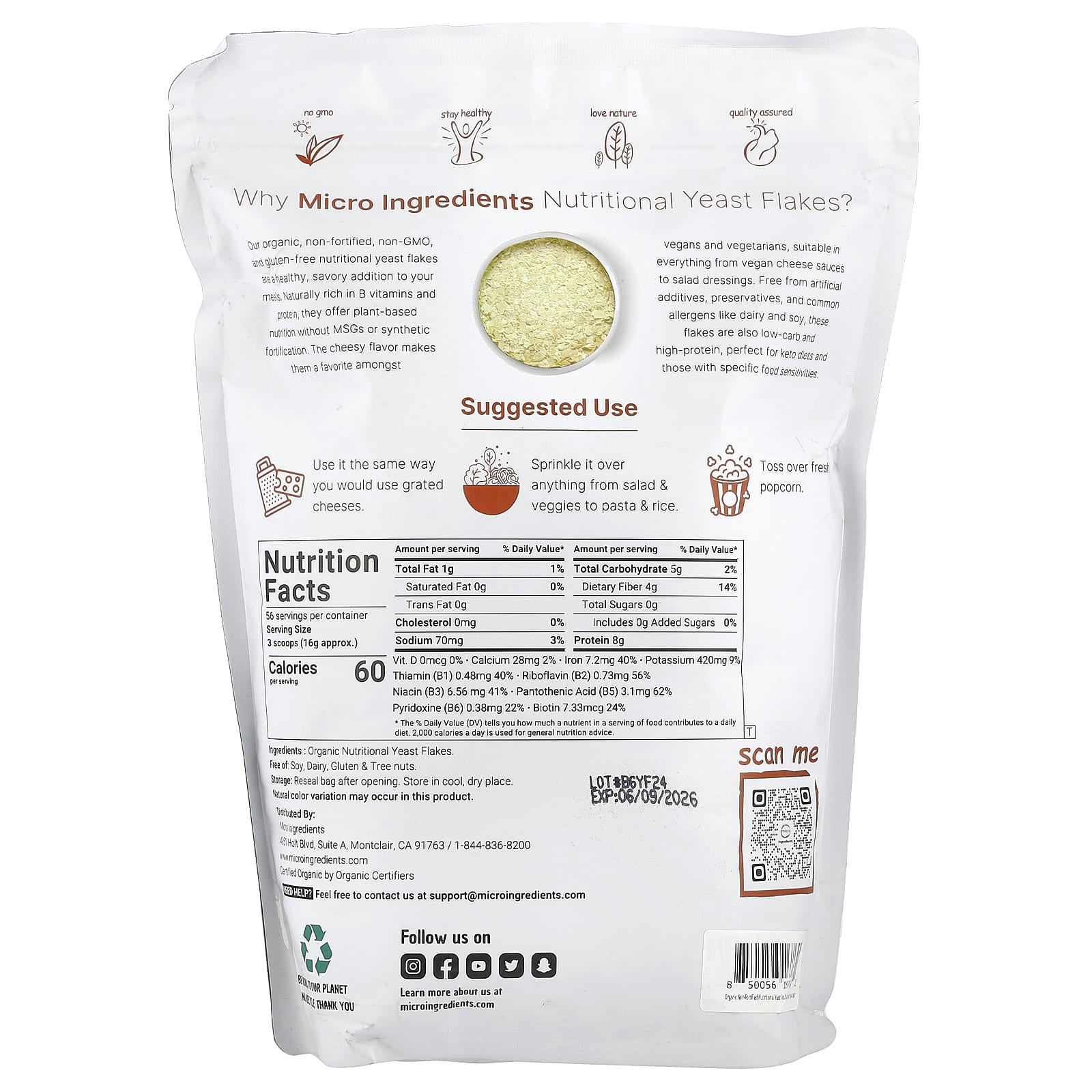 Micro Ingredients, Organic Nutritional Yeast Flakes , 2 lb (907 g) - Image 2