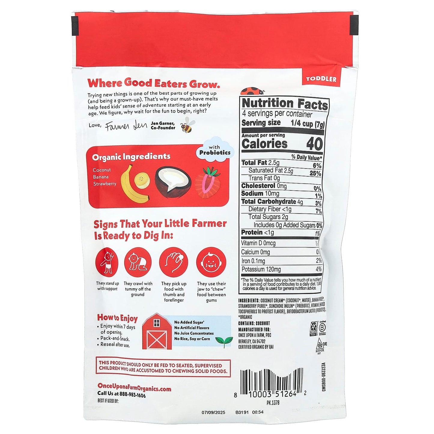 Once Upon A Farm, Organic Coconut Melts, Toddler, Strawberry Banana, 1 oz (28 g) - Image 2