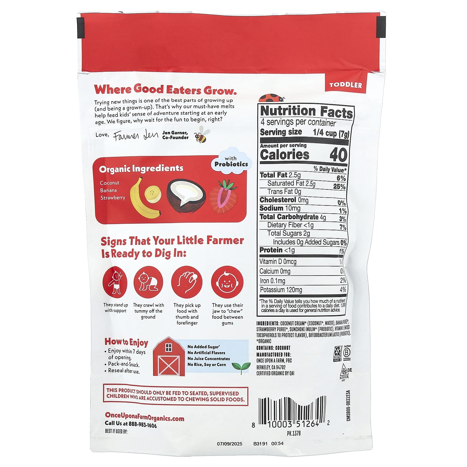 Once Upon A Farm, Organic Coconut Melts, Toddler, Strawberry Banana, 1 oz (28 g) - Image 2