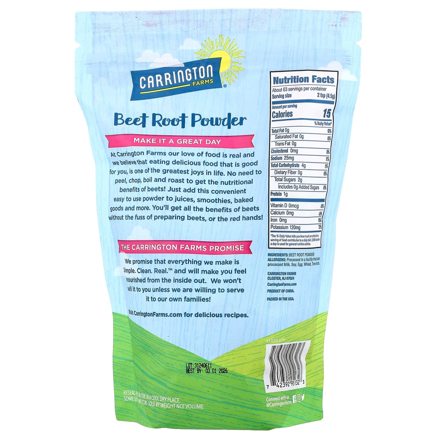 <strong>Carrington Farms Beet Root Powder</strong>, 10 oz (283 g) - Vegan, Gluten Free - Image 2