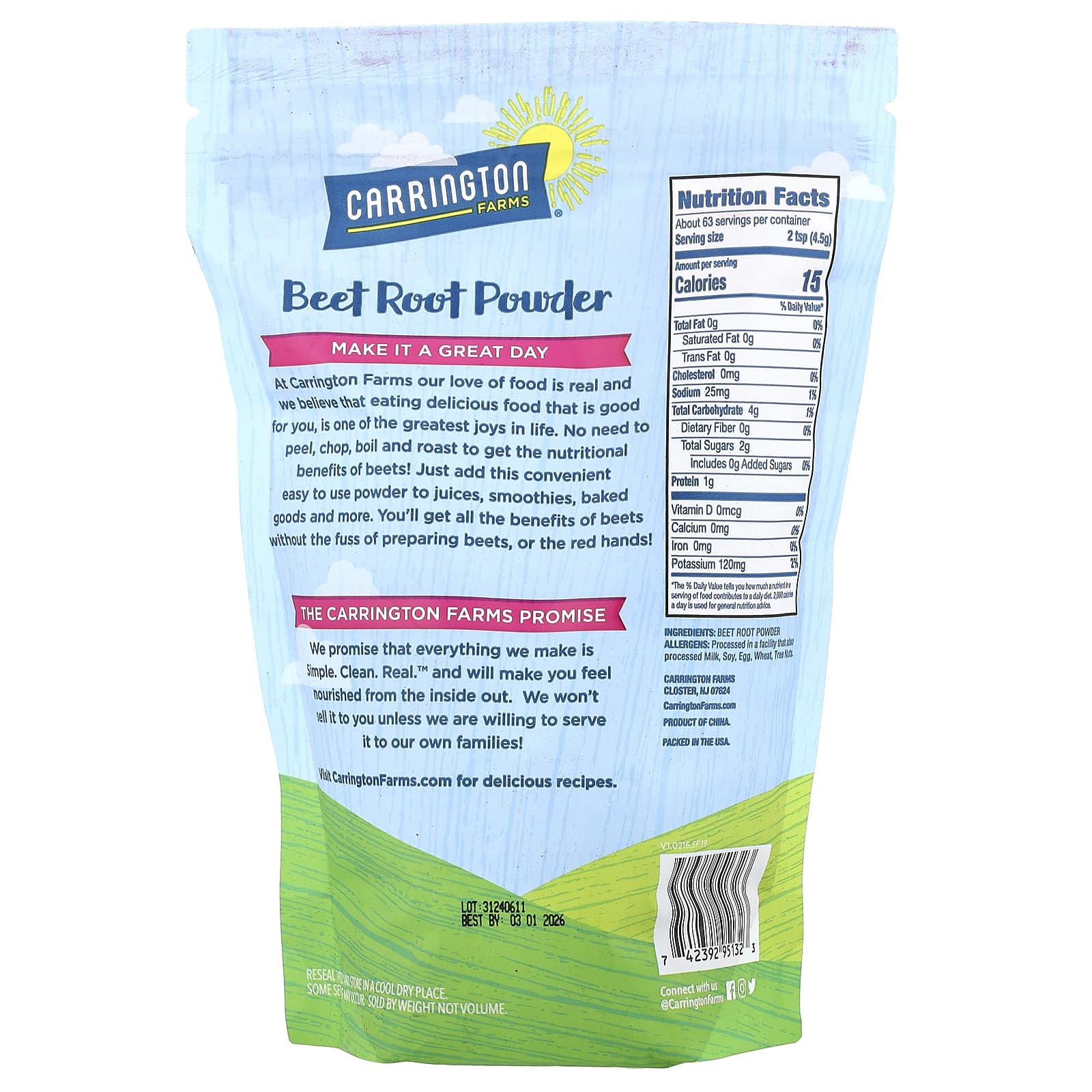 <strong>Carrington Farms Beet Root Powder</strong>, 10 oz (283 g) - Vegan, Gluten Free - Image 2