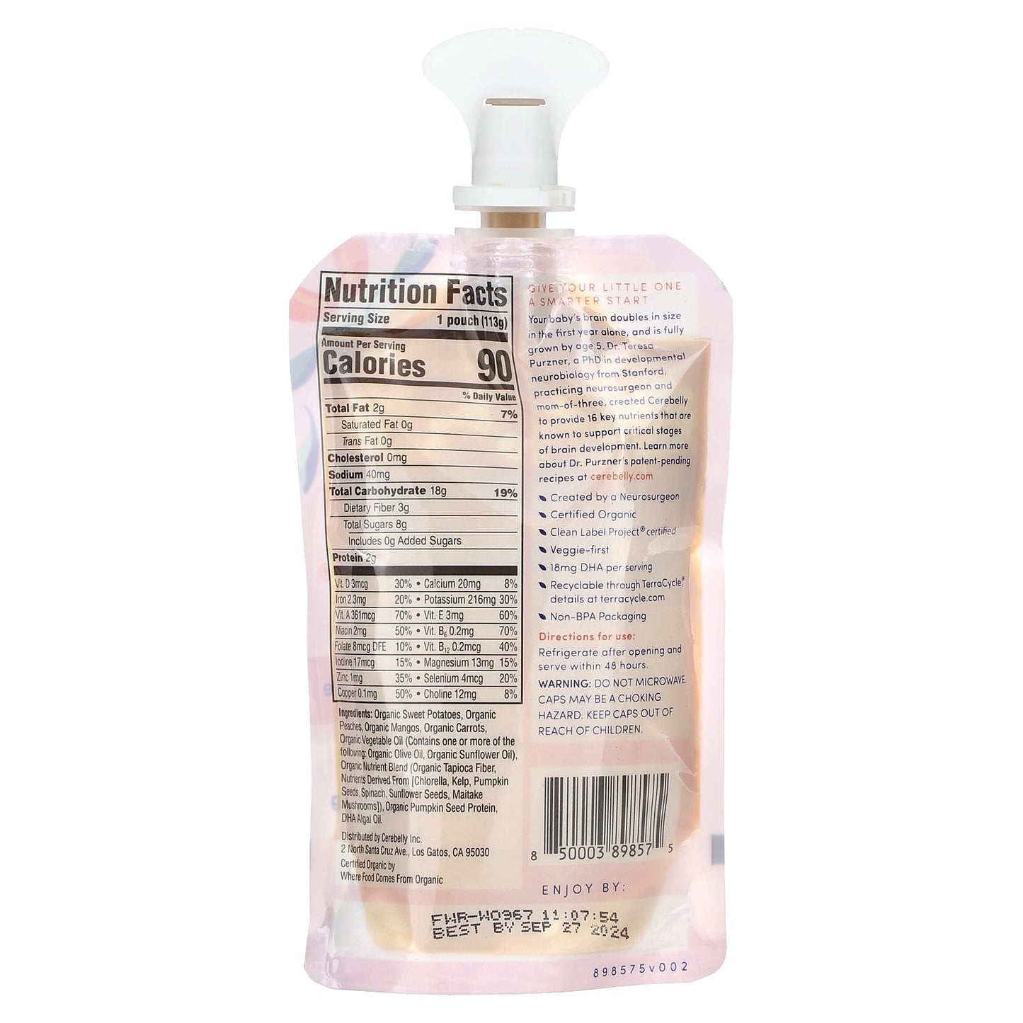 Organic Baby Puree with DHA for Brain Development - Sweet Potato Peach Mango - Image 2