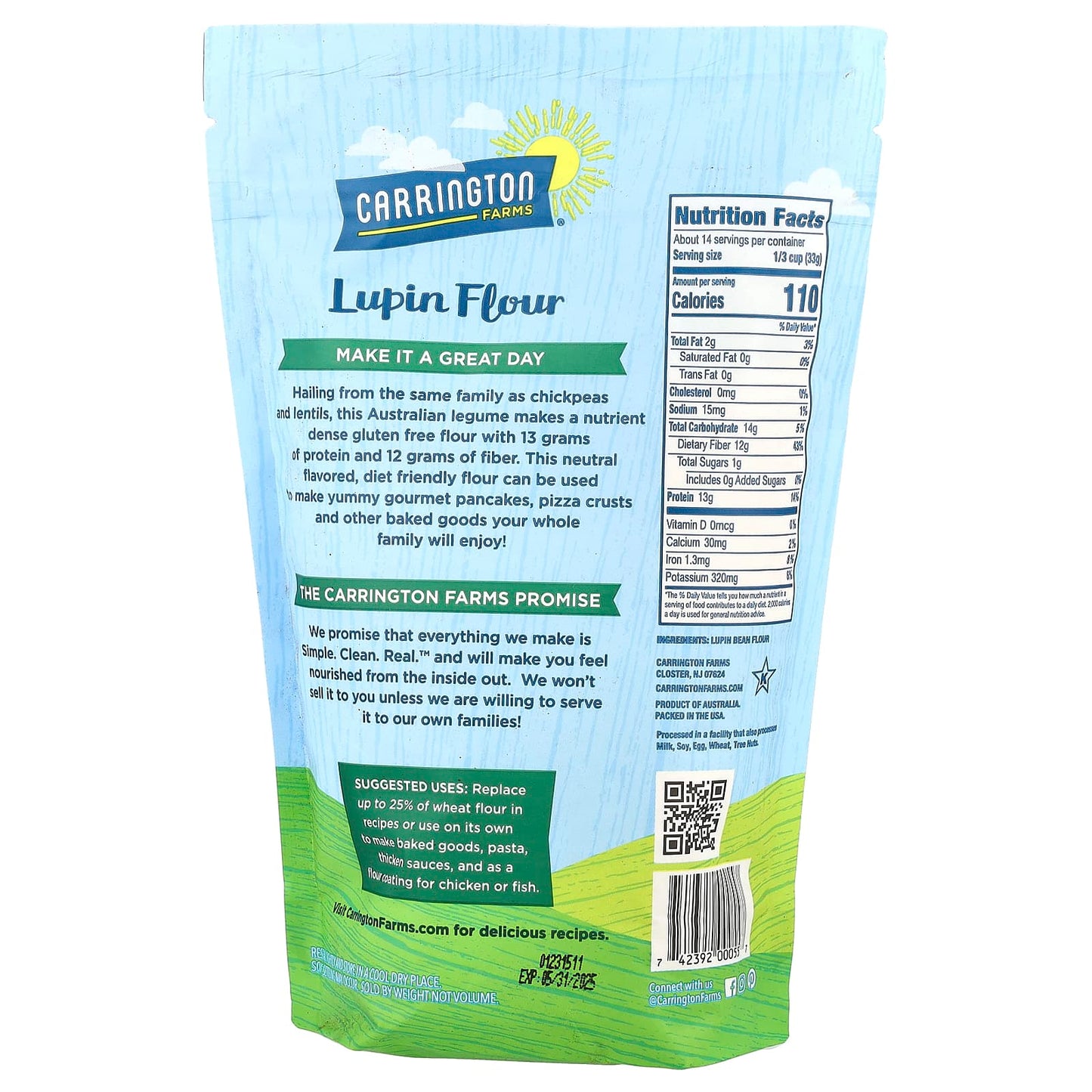 Carrington Farms Lupin Flour 16 oz - Gluten Free, Vegan & Keto Friendly - Image 2