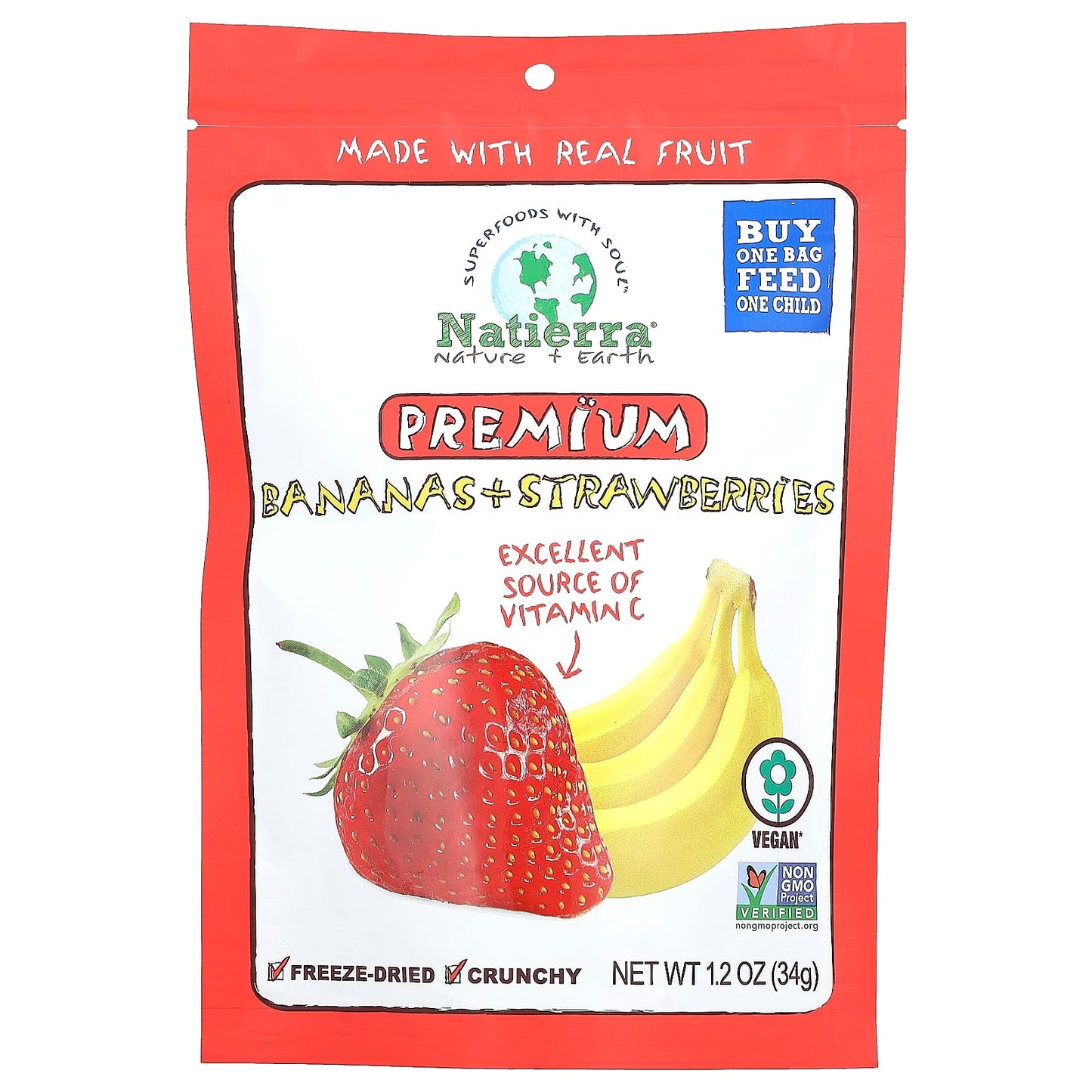 Natierra, Premium Freeze-Dried Bananas + Strawberries, 1.2 oz (34 g) - Image 1
