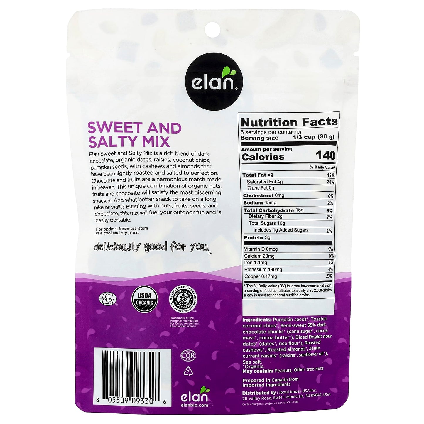 Organic Dark Chocolate Mix with Nuts and Fruits | Elan - Image 2