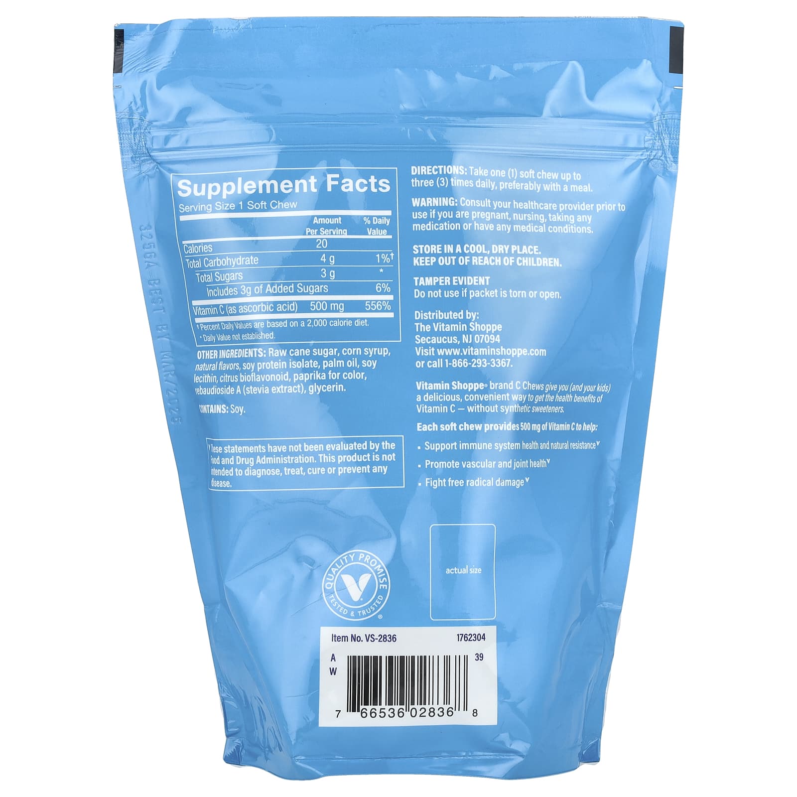The Vitamin Shoppe, Vitamin C Chews, Orange, 500 mg, 60 Soft Chews