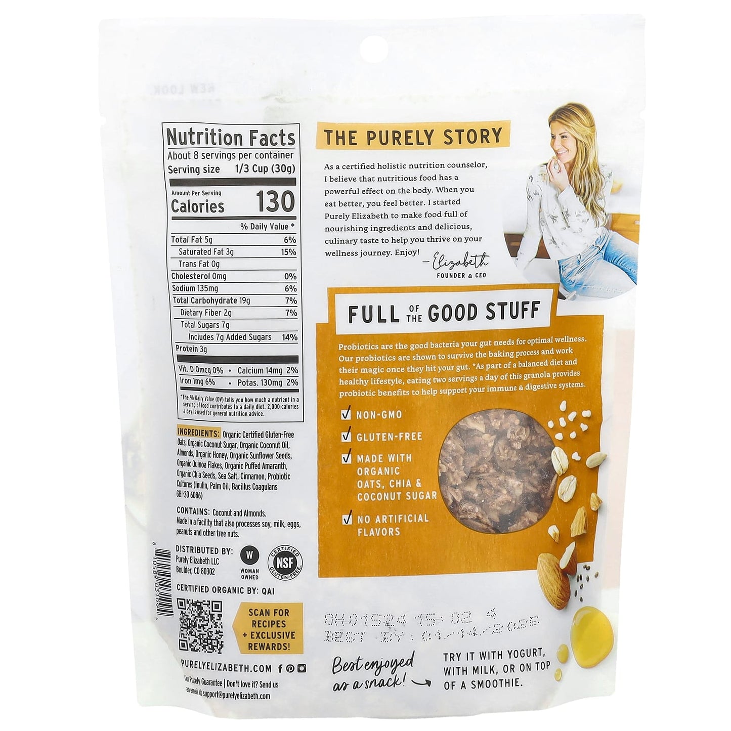 Purely Elizabeth, Ancient Grain Granola With Probiotics, Honey Almond, 8 oz (227 g) - Image 2