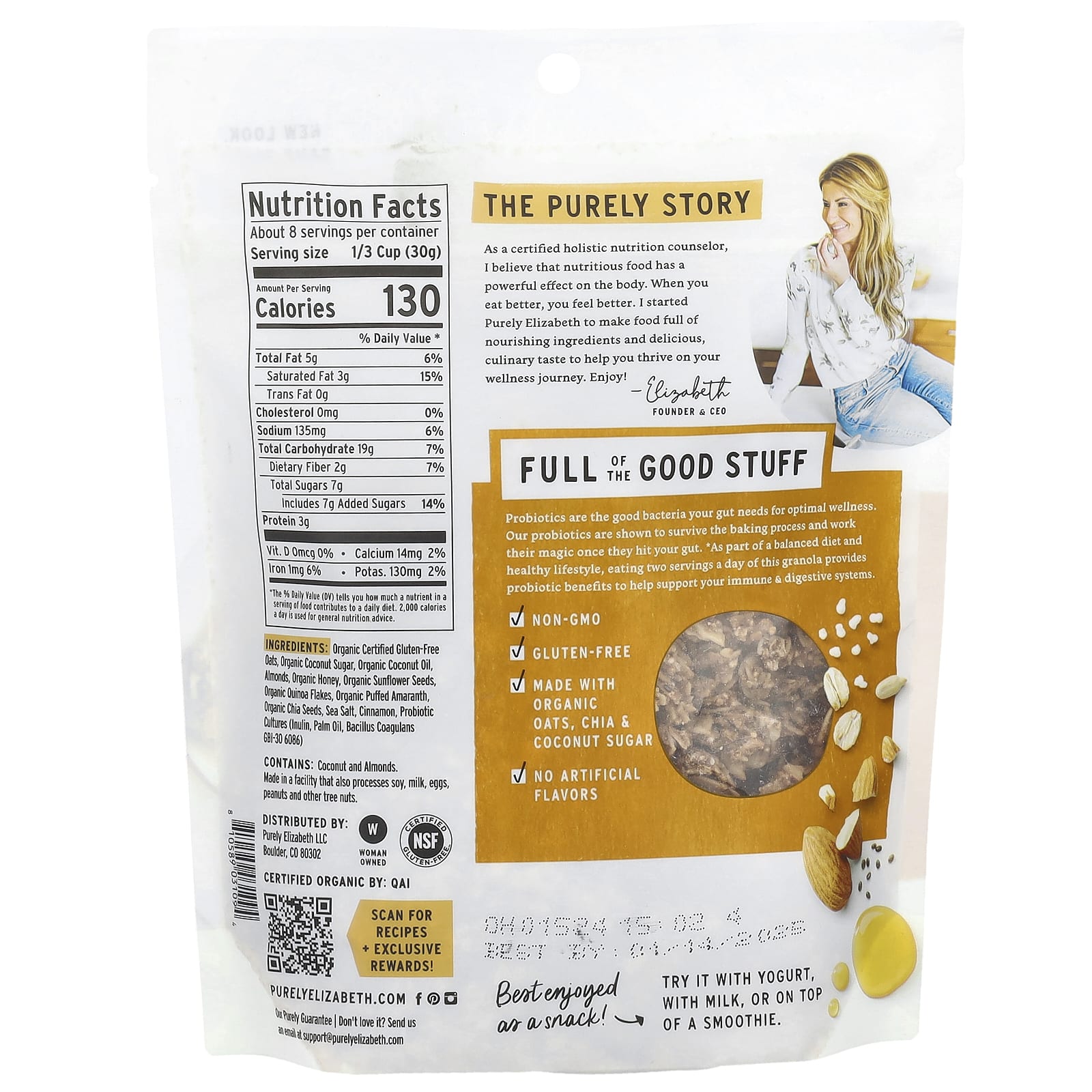 Purely Elizabeth, Ancient Grain Granola With Probiotics, Honey Almond, 8 oz (227 g) - Image 2