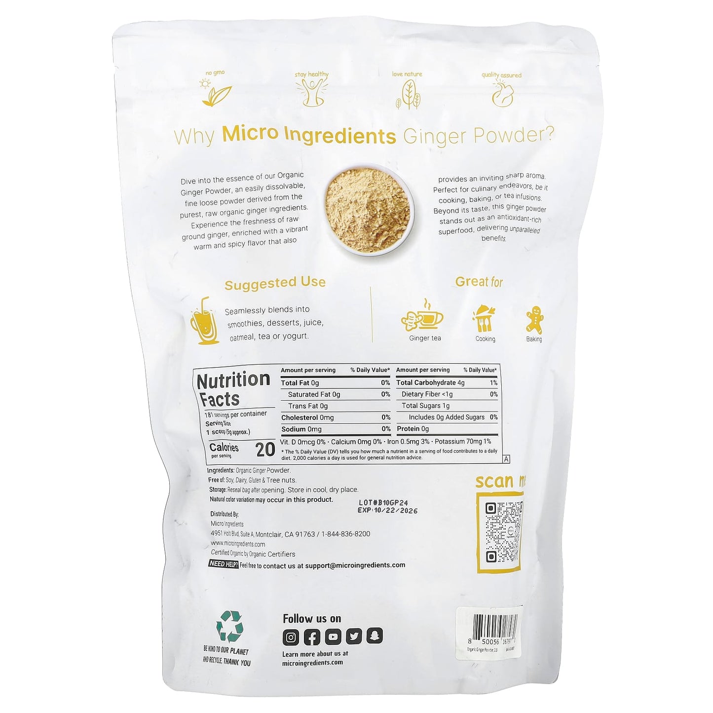 Micro Ingredients, Organic Ginger Powder, 2 lb (907 g) - Image 2