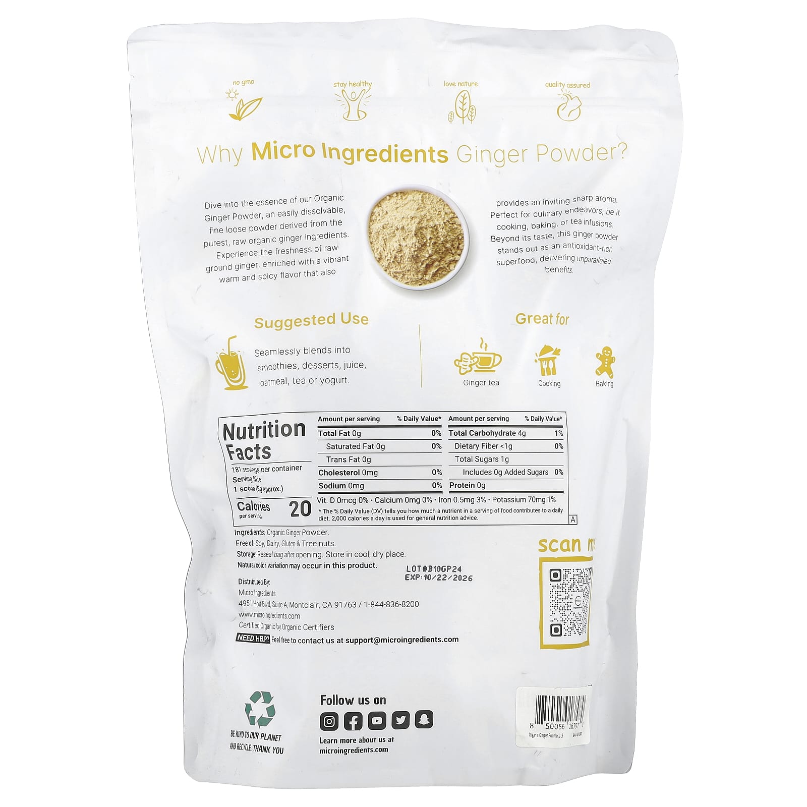 Micro Ingredients, Organic Ginger Powder, 2 lb (907 g) - Image 2