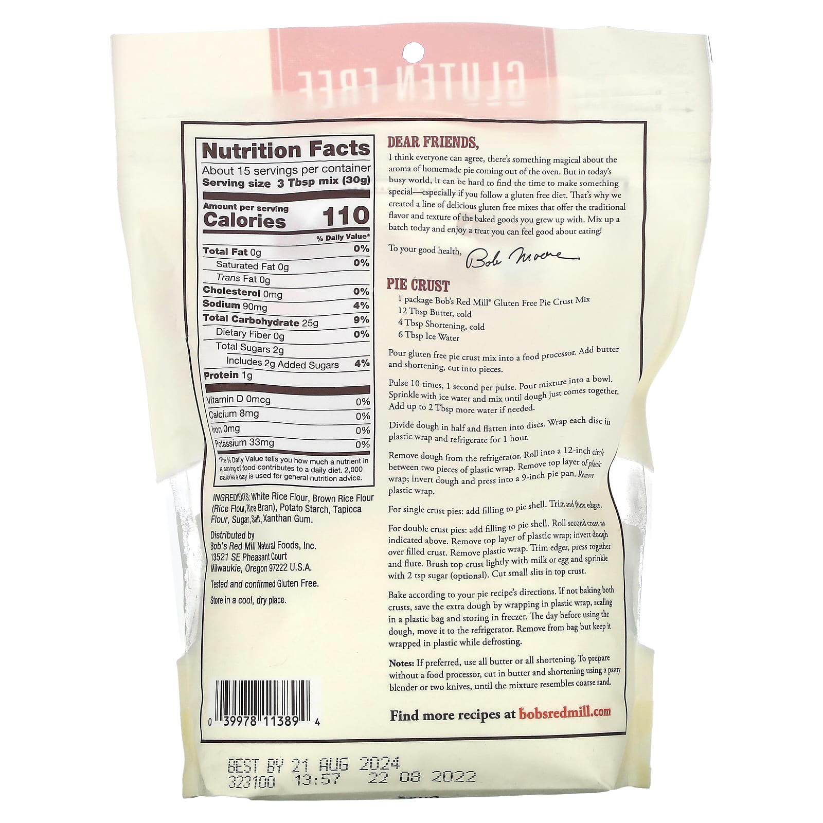 Gluten-Free Pie Crust Mix by Bob's Red Mill, 16 oz (454g) - Image 2