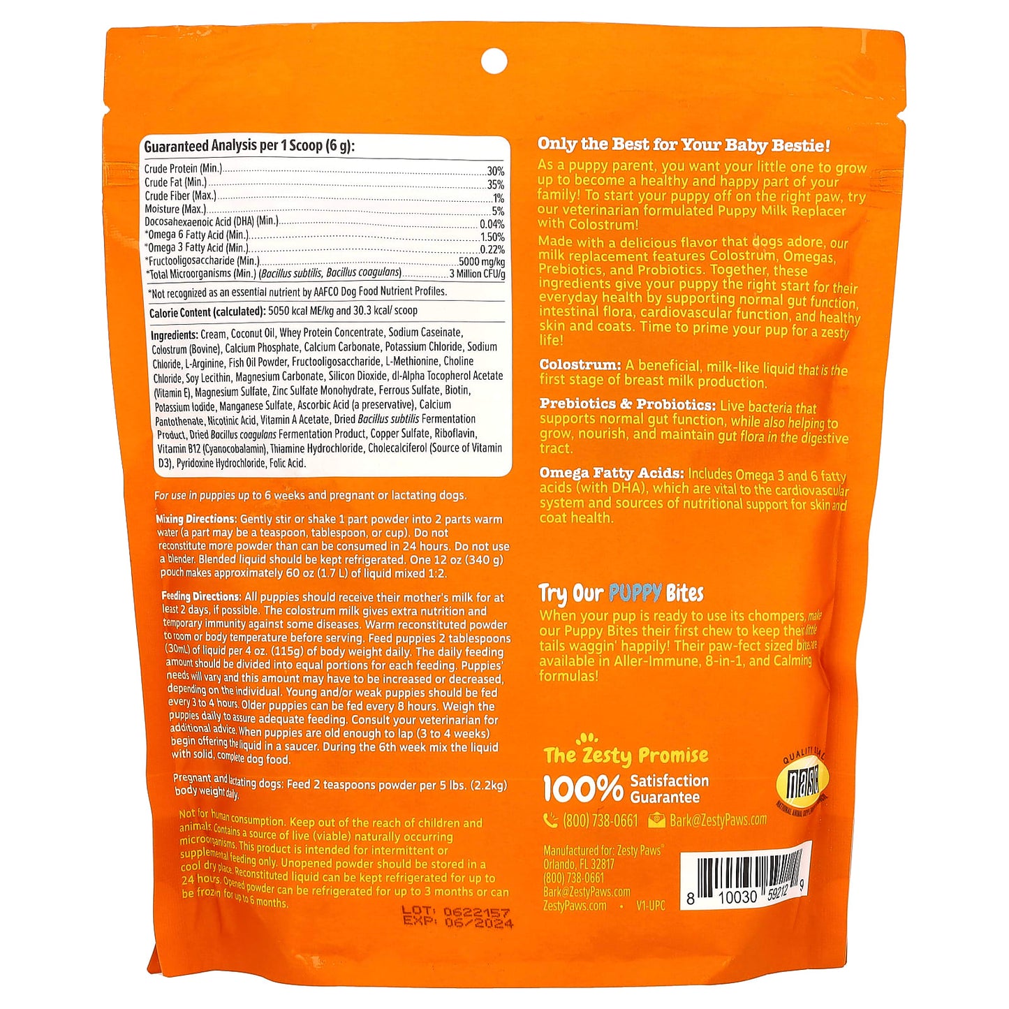 Zesty Paws, Puppy Milk Replacer + Colostrum, For Dogs, Ages 0-6 Months, 12 oz (338 g) - Image 2