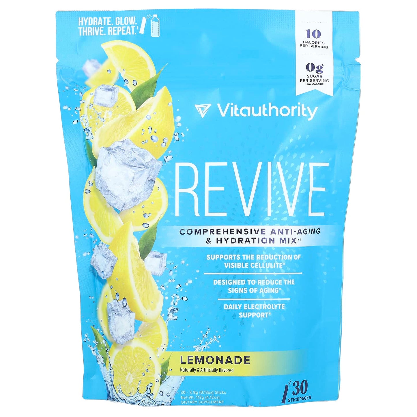 Vitauthority, Revive, Comprehensive Anti-Aging Hydration Mix, Lemonade, 30 Sticks, 0.13 oz (3.9 g) Each - Image 1
