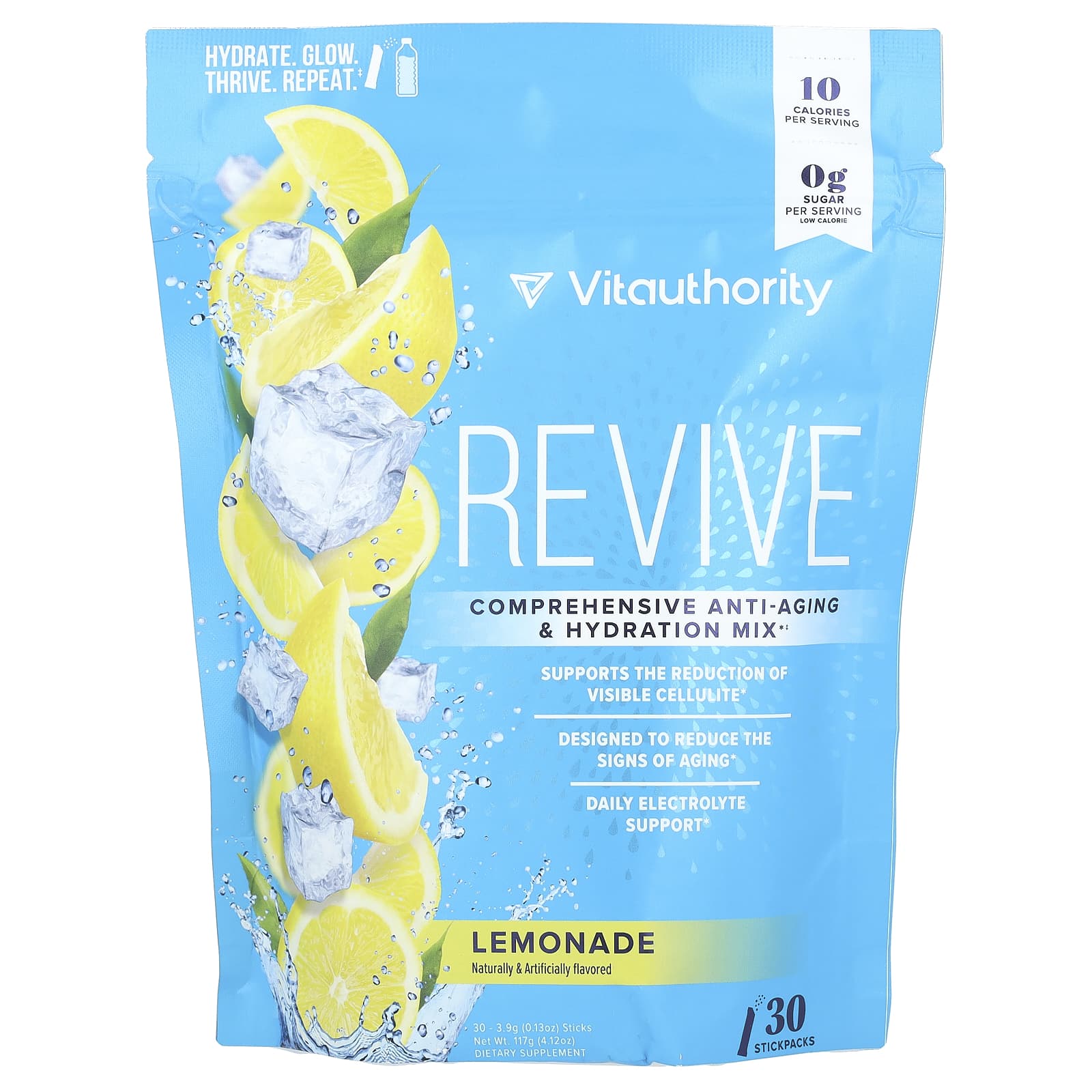 Vitauthority, Revive, Comprehensive Anti-Aging Hydration Mix, Lemonade, 30 Sticks, 0.13 oz (3.9 g) Each - Image 1