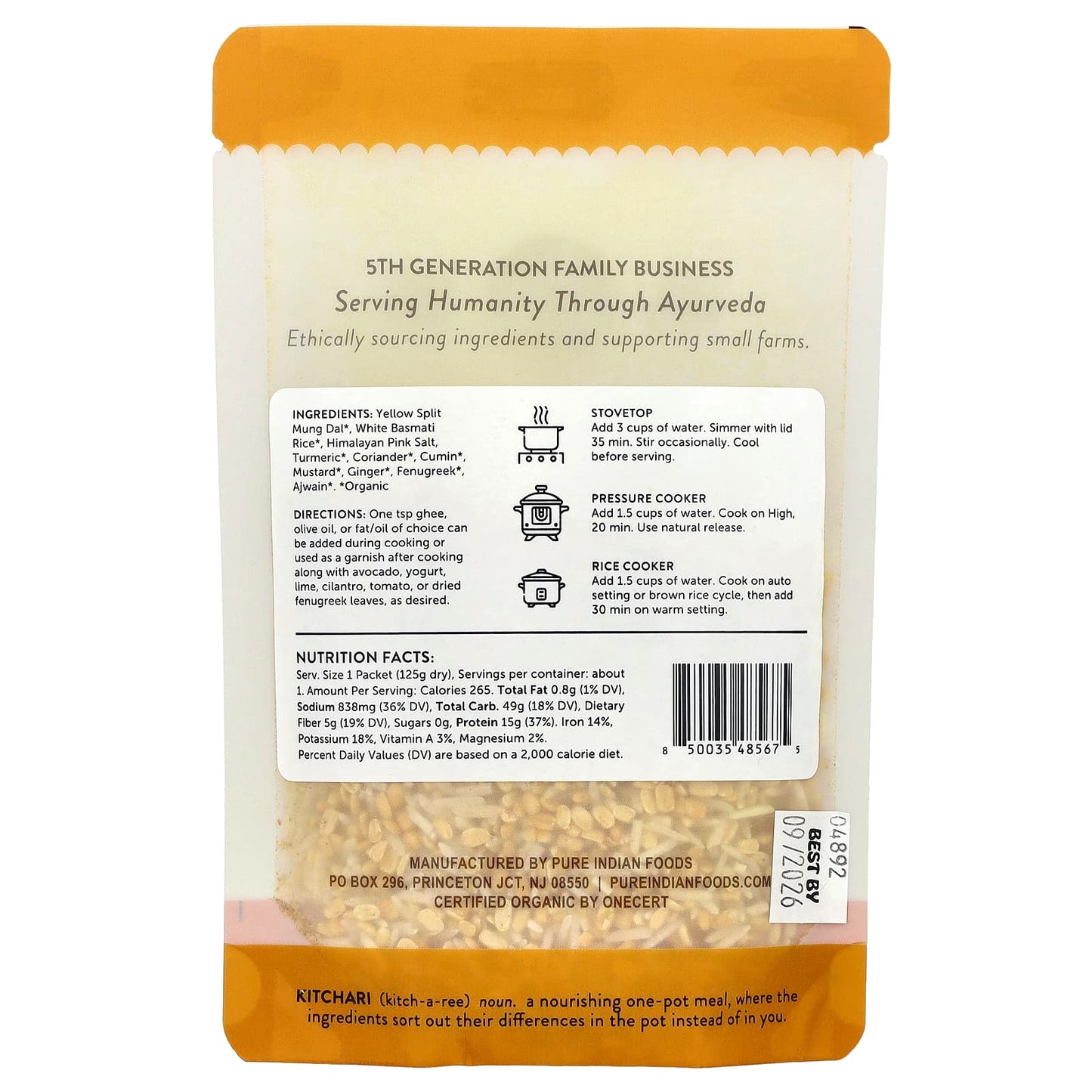 Pure Indian Foods, OnePot, Organic Kitchari, White Basmati Rice, Split Yellow Mung Dal, & Spices, 125 g - Image 2