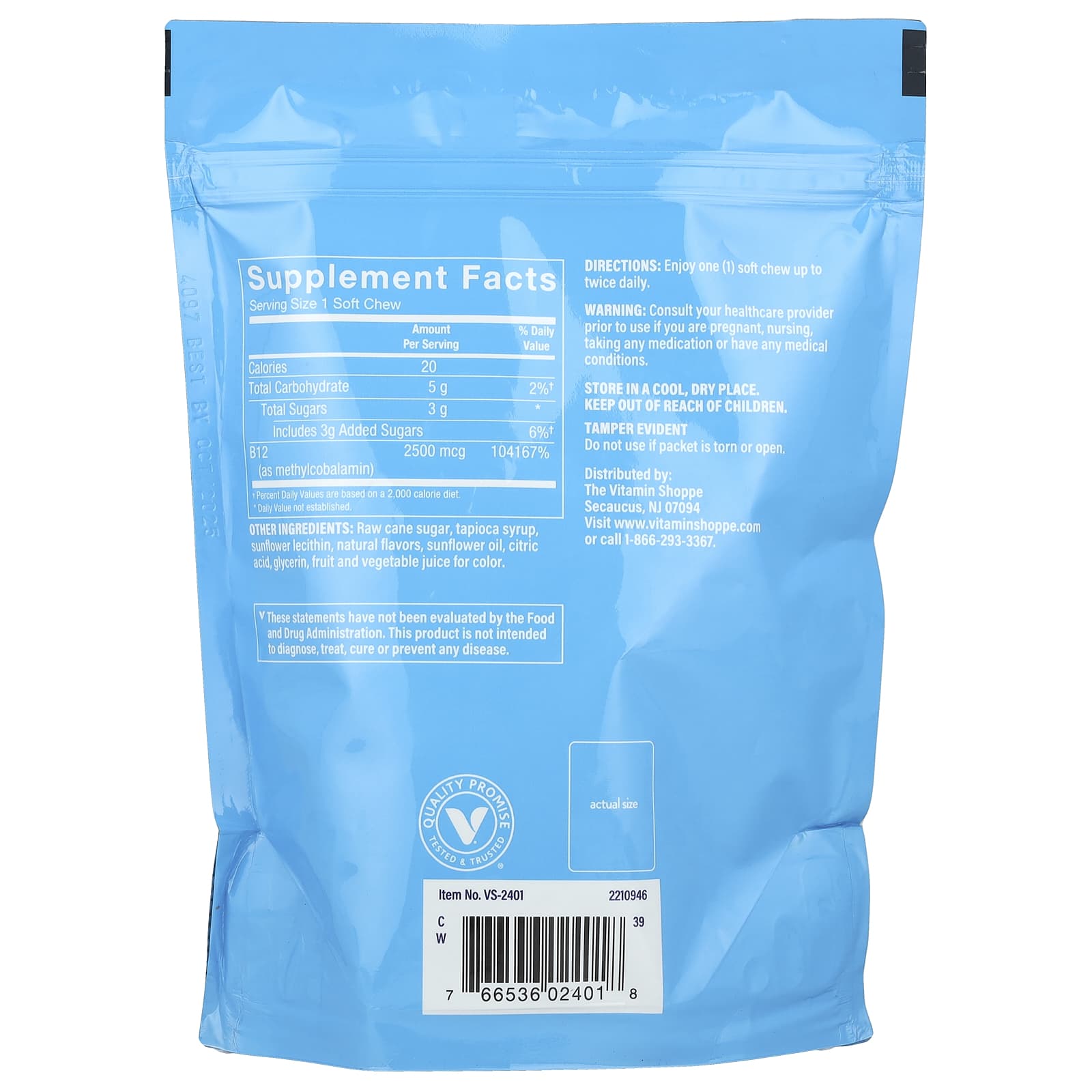 The Vitamin Shoppe, Vitamin B12, Methylcobalamin, Mixed Berry, 2,500 mcg, 60 Soft Chews - Image 2