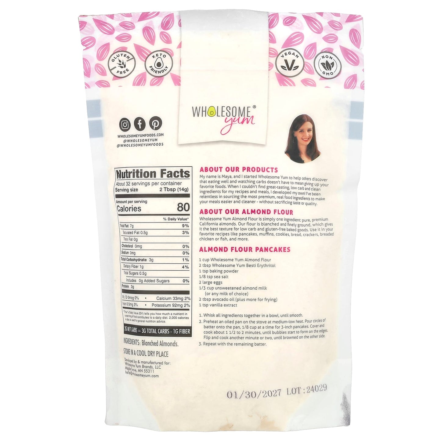 Wholesome Yum, Super Fine & Blanched Almond Flour, 1 lb (454 g) - Image 2