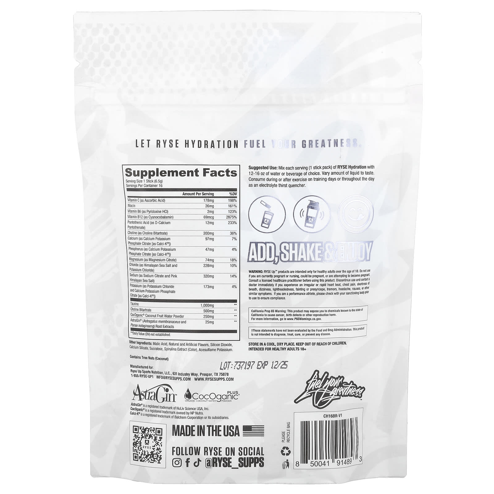 RYSE, Hydration, On-The-Go Electrolyte Drink Mix, Blue Raspberry, 16 Sticks, 0.23 oz (6.5 g) Each - Image 2