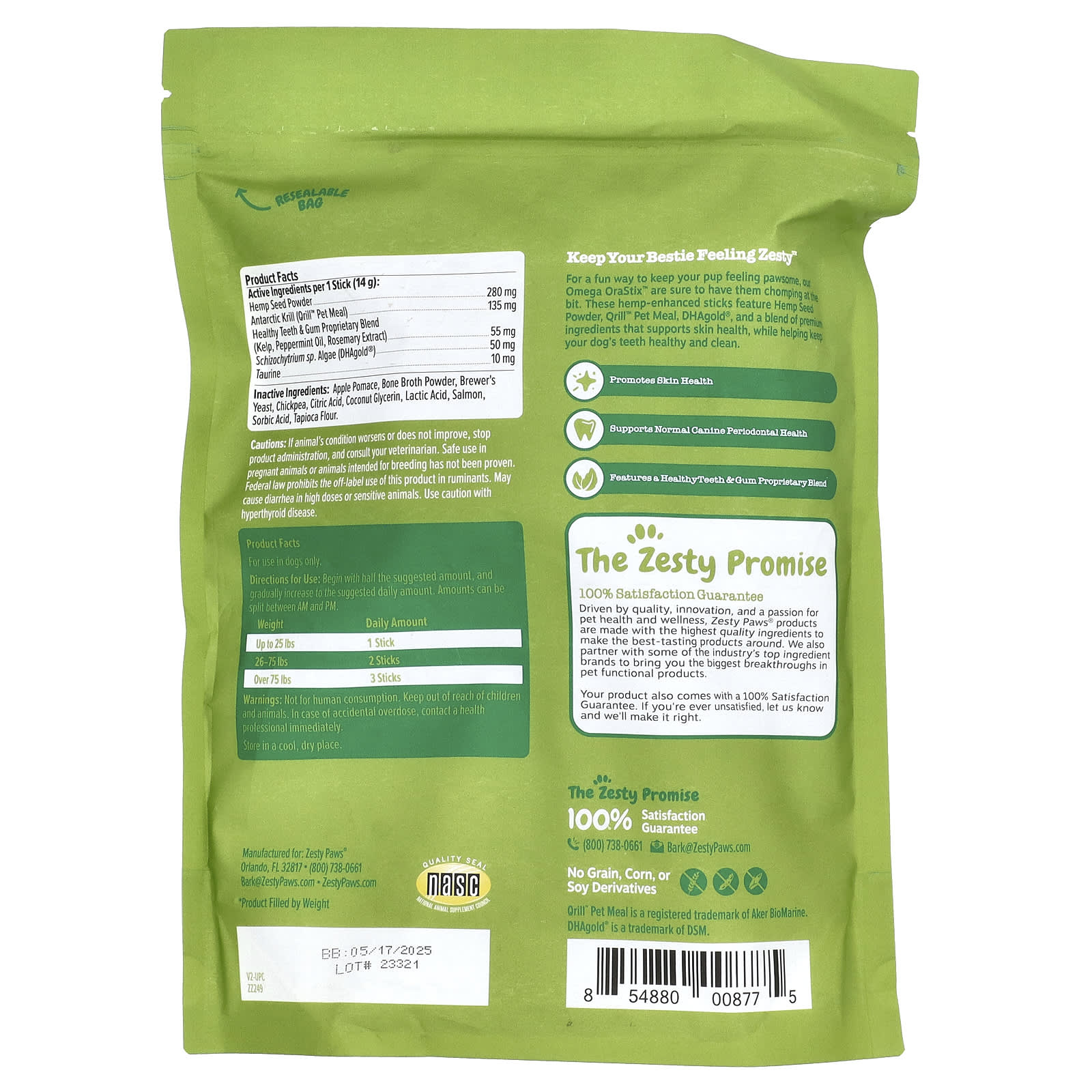 Zesty Paws, Hemp Elements, Omega Orastix, For Dogs, All Ages, Peppermint , 25 oz (709 g)