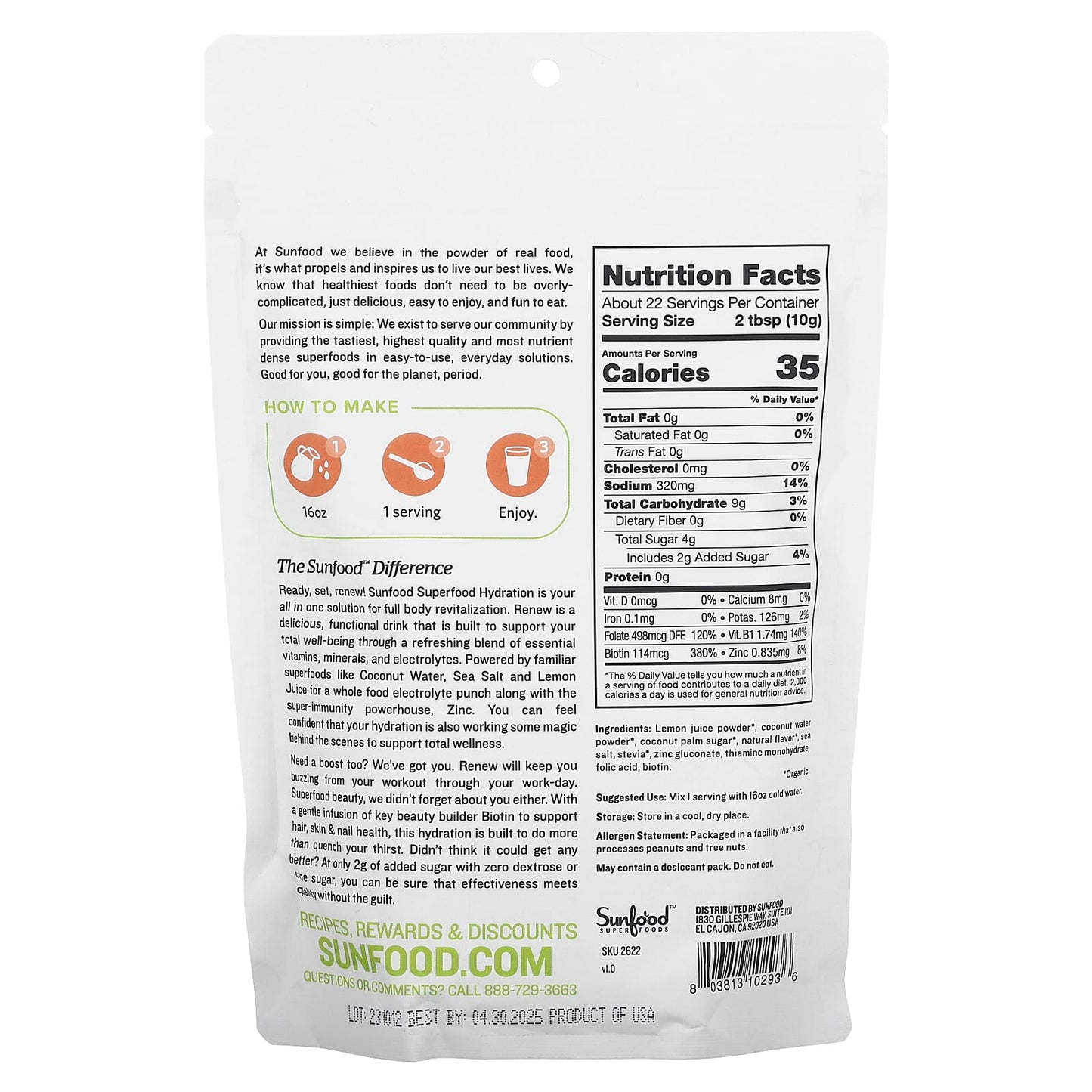 Sunfood, Superfood Hydration Renew, Sour Watermelon, 8 oz (227 g) - Image 2