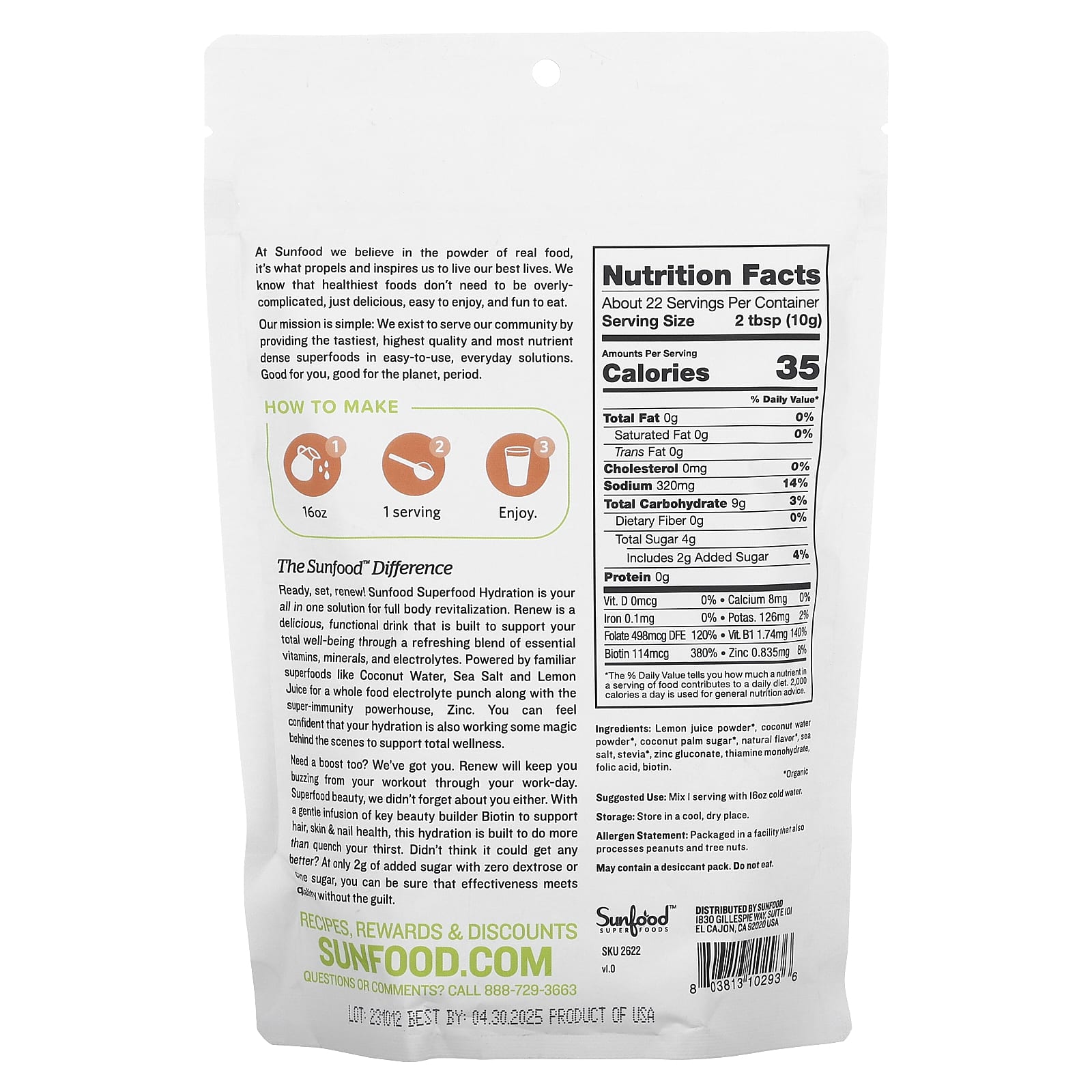 Sunfood, Superfood Hydration Renew, Sour Watermelon, 8 oz (227 g) - Image 2