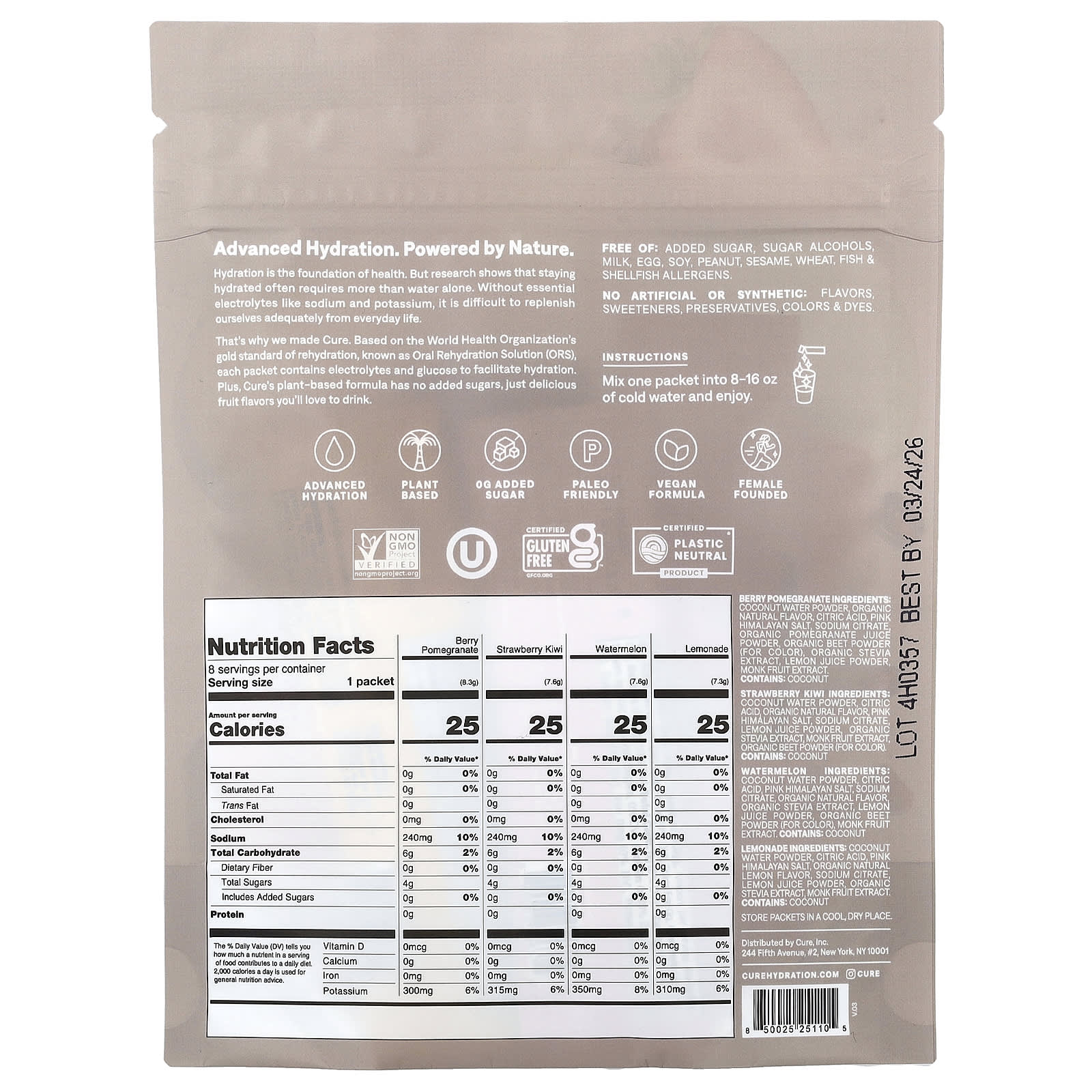 Stay Hydrated with Cure Hydration Electrolyte Drink Mix - 8 Packets - Image 2