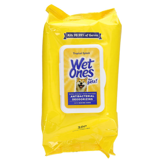 Wet Ones, Antibacterial Deodorizing Wipes with Baking Soda, For Dogs, Tropical Splash, 100 Wipes - Image 1