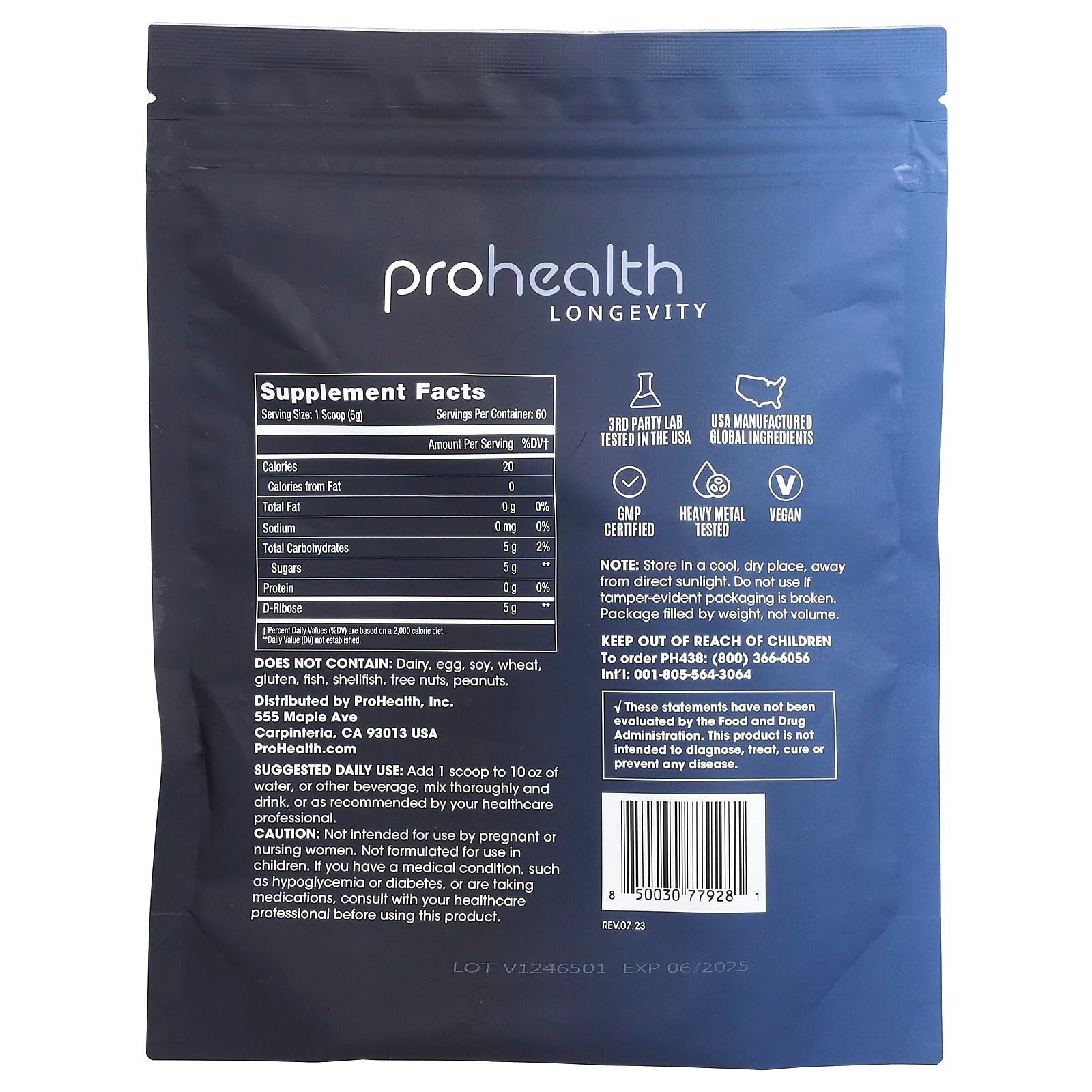 ProHealth Longevity, D-Ribose Pure Powder, 300 g - Image 2