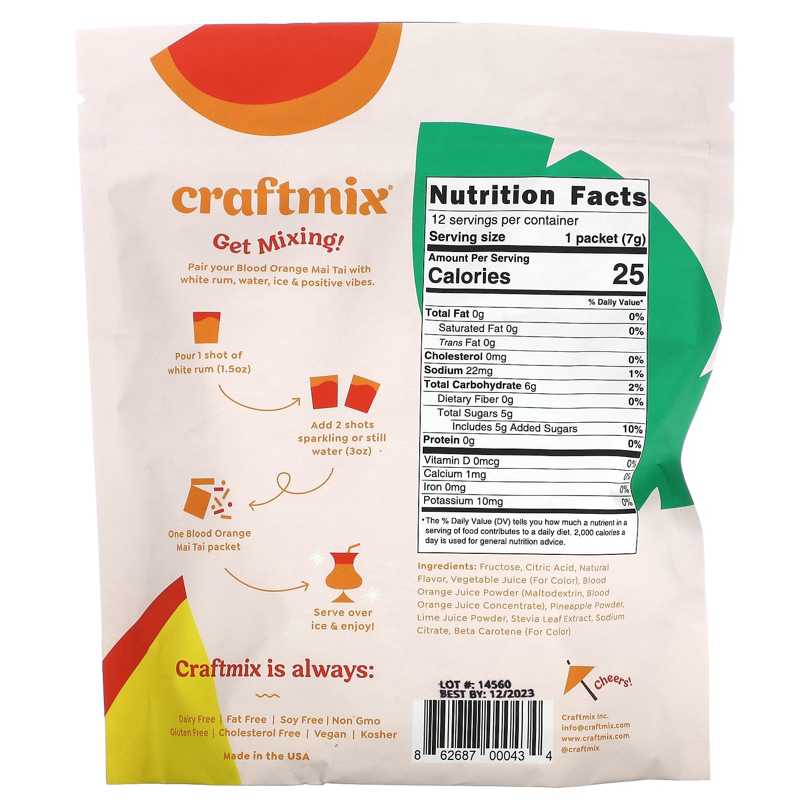 Blood Orange Mai Tai Cocktail Mix Packets by Craftmix, 12 Packets, 2.96 oz - Image 2