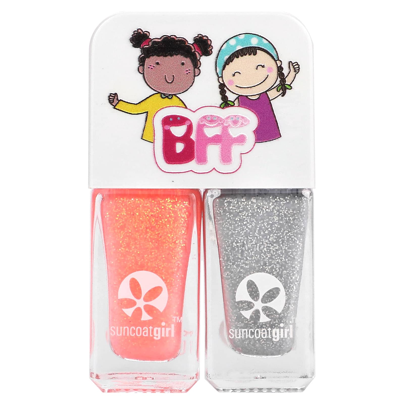 SuncoatGirl, Buddies Nail Polish Duo Set, Silver & Coral Glitter, 2 Piece Set - Image 1