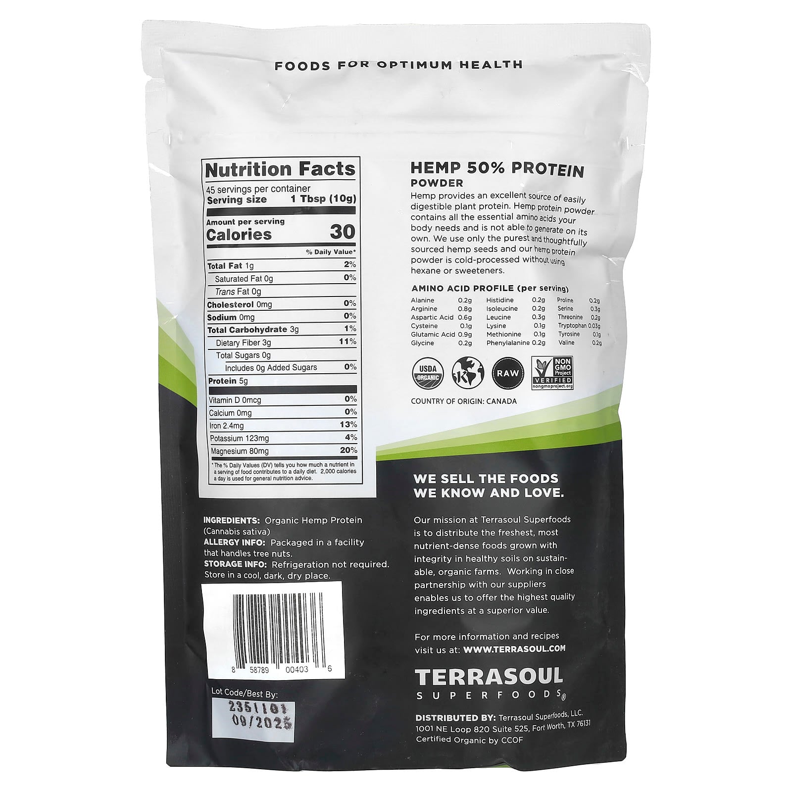 Terrasoul Superfoods, Hemp Protein Powder, 16 oz. (454 g) - Image 2