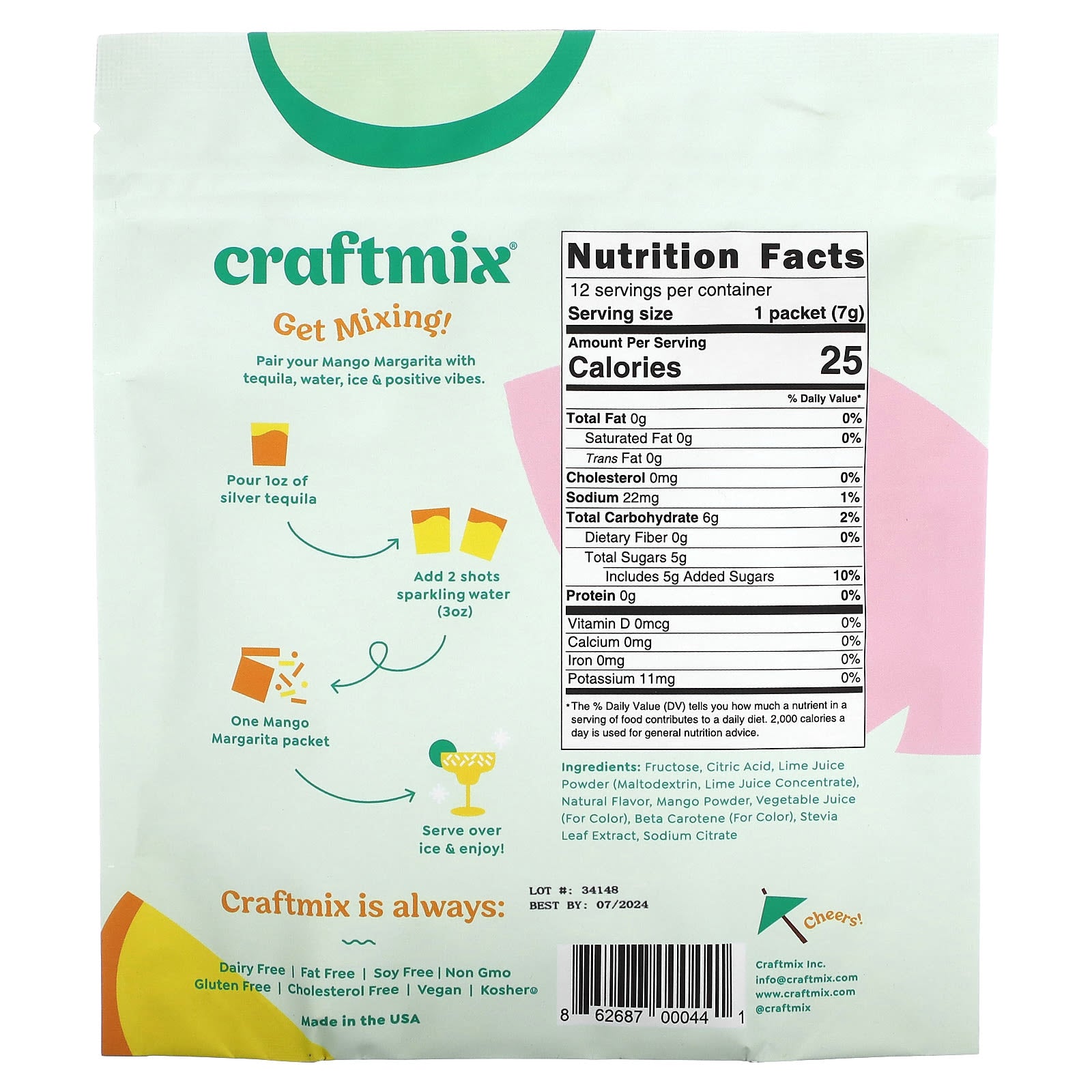 Mango Margarita Craftmix Cocktail Packets, 12 Packets, 2.96 oz (84 g) - Image 2