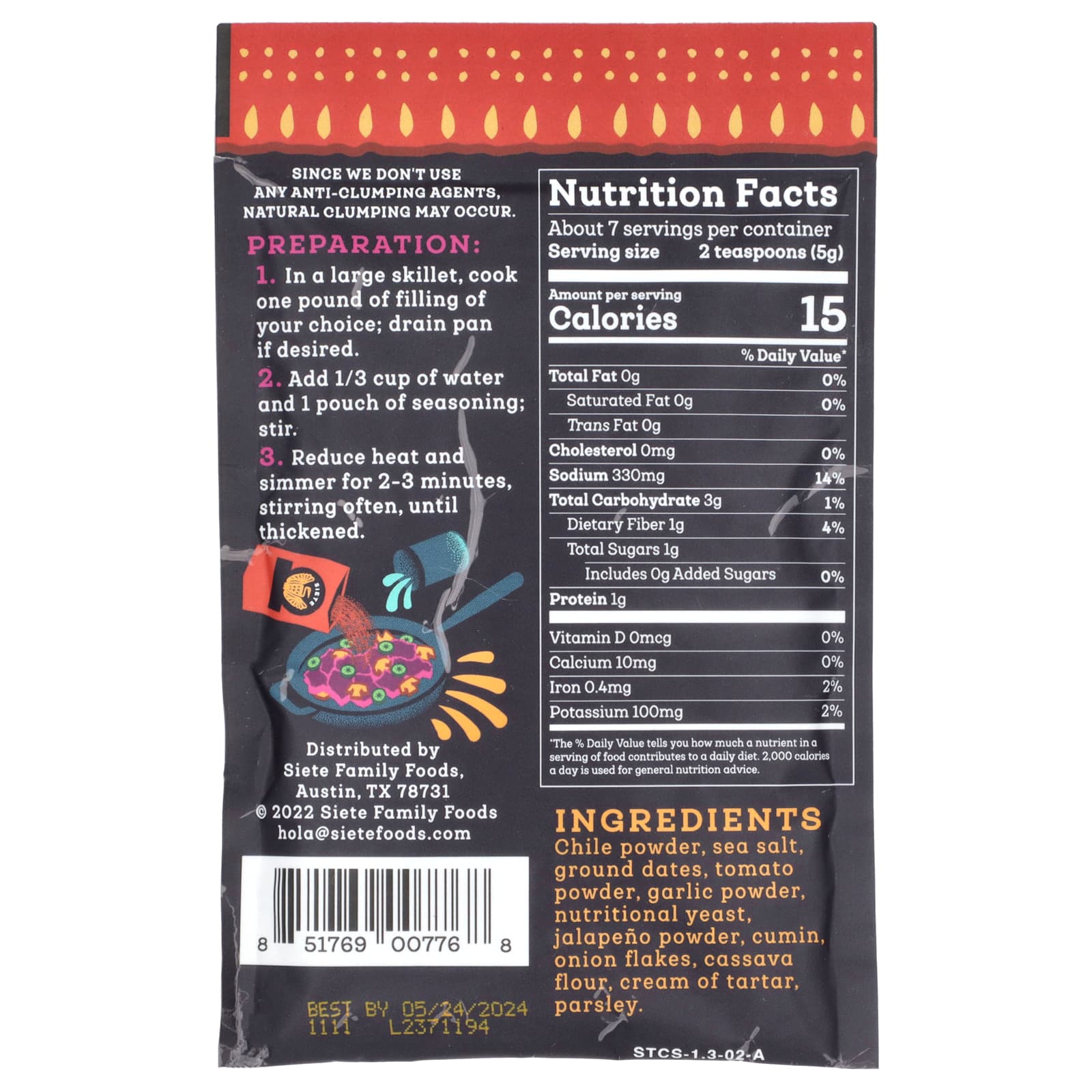 Siete, Taco Seasoning, Spicy, 1.31 oz (37 g) - Image 2