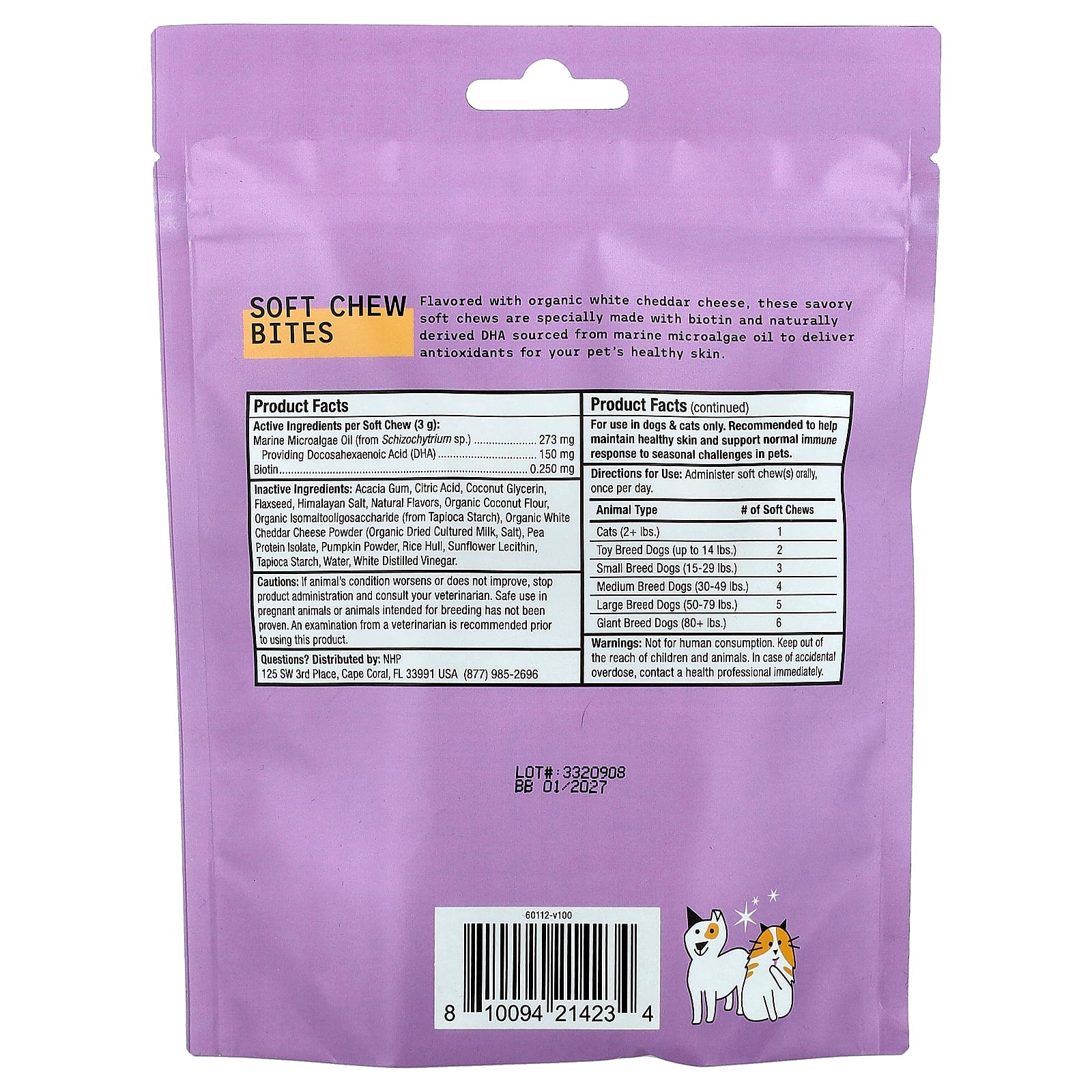 Dr. Mercola, Skin Support Bites, For Dogs & Cats, White Cheddar , 6.34 oz (180 g)