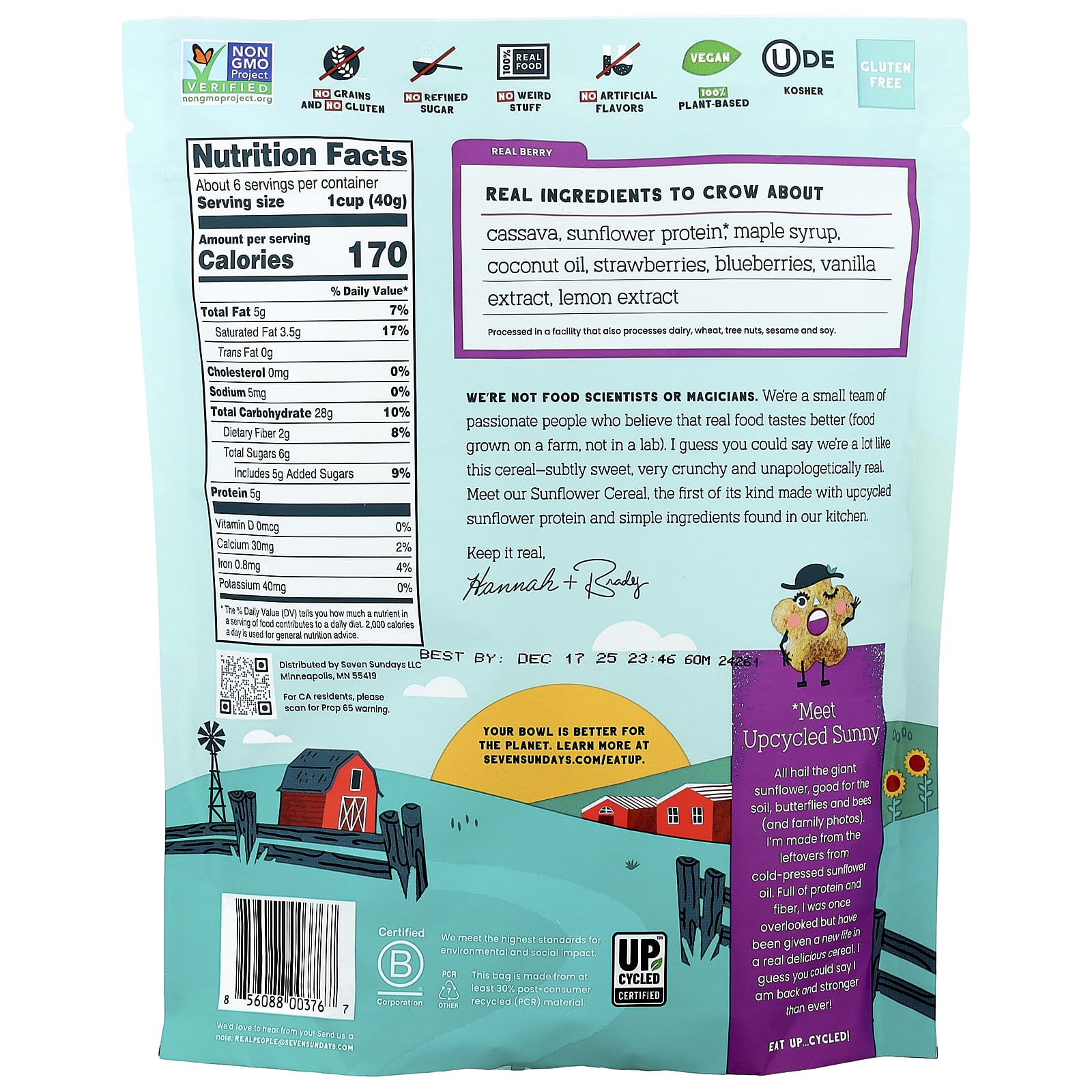 Seven Sundays, Sunflower Cereal, Real Berry, 8 oz (227 g) - Image 2