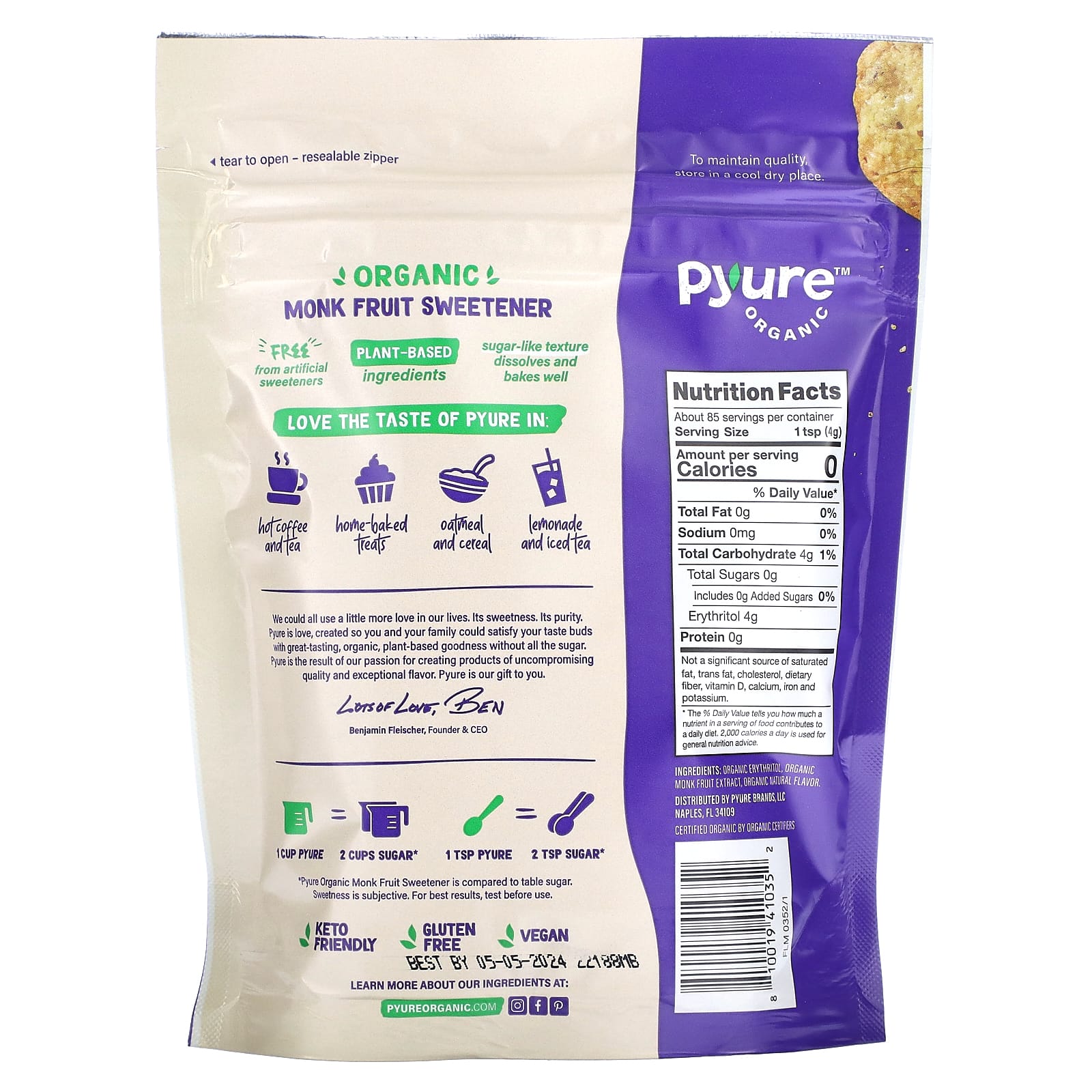Pyure, Organic Monk Fruit Sweetener, 12 oz (340 g) - Image 2