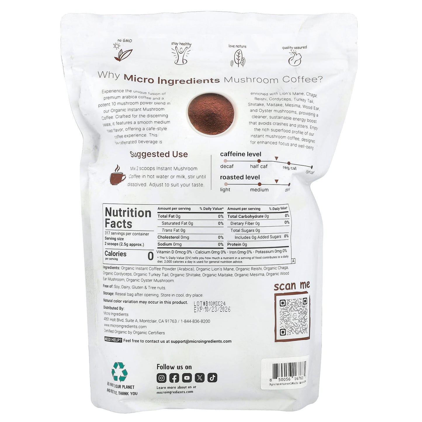 Micro Ingredients, Organic Instant Mushroom Coffee, 28 oz (793 g) - Image 2