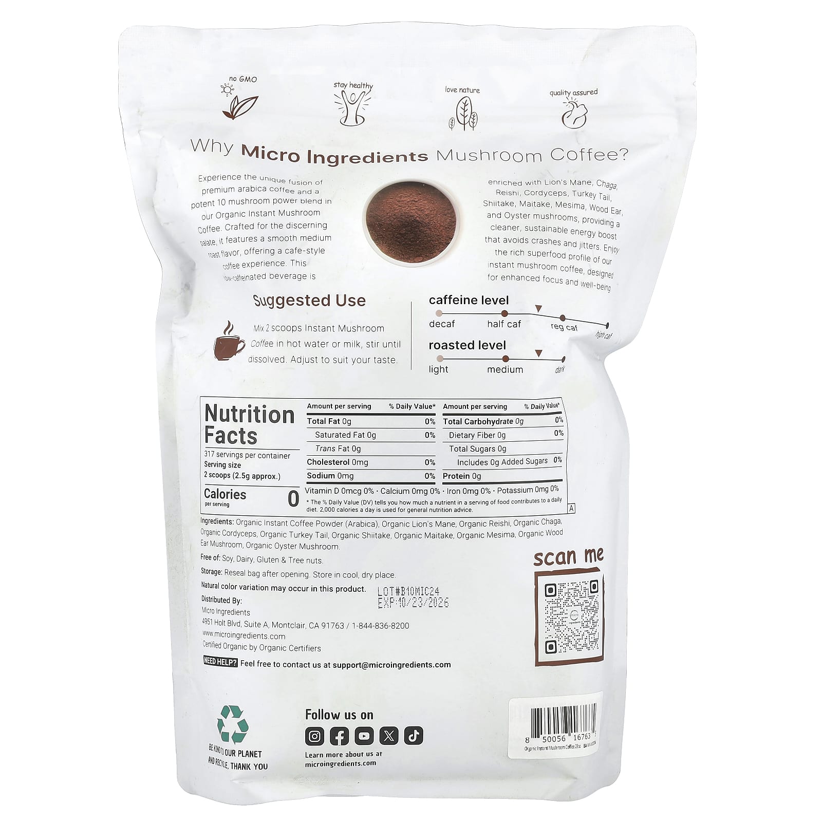 Micro Ingredients, Organic Instant Mushroom Coffee, 28 oz (793 g) - Image 2