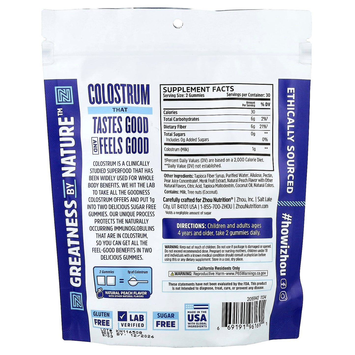 Zhou Nutrition, Colostrum Gummies, Natural Peach , 60 Gummies - Image 2
