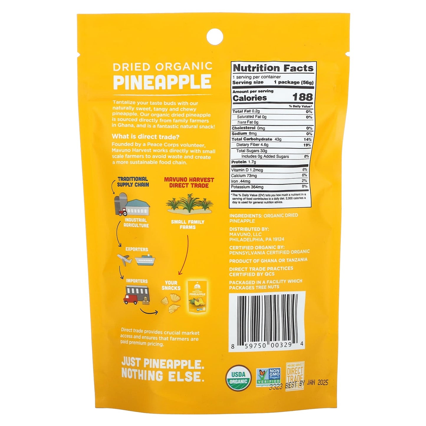 Mavuno Harvest, Organic Dried Pineapple, 2 oz (56 g) - Image 2